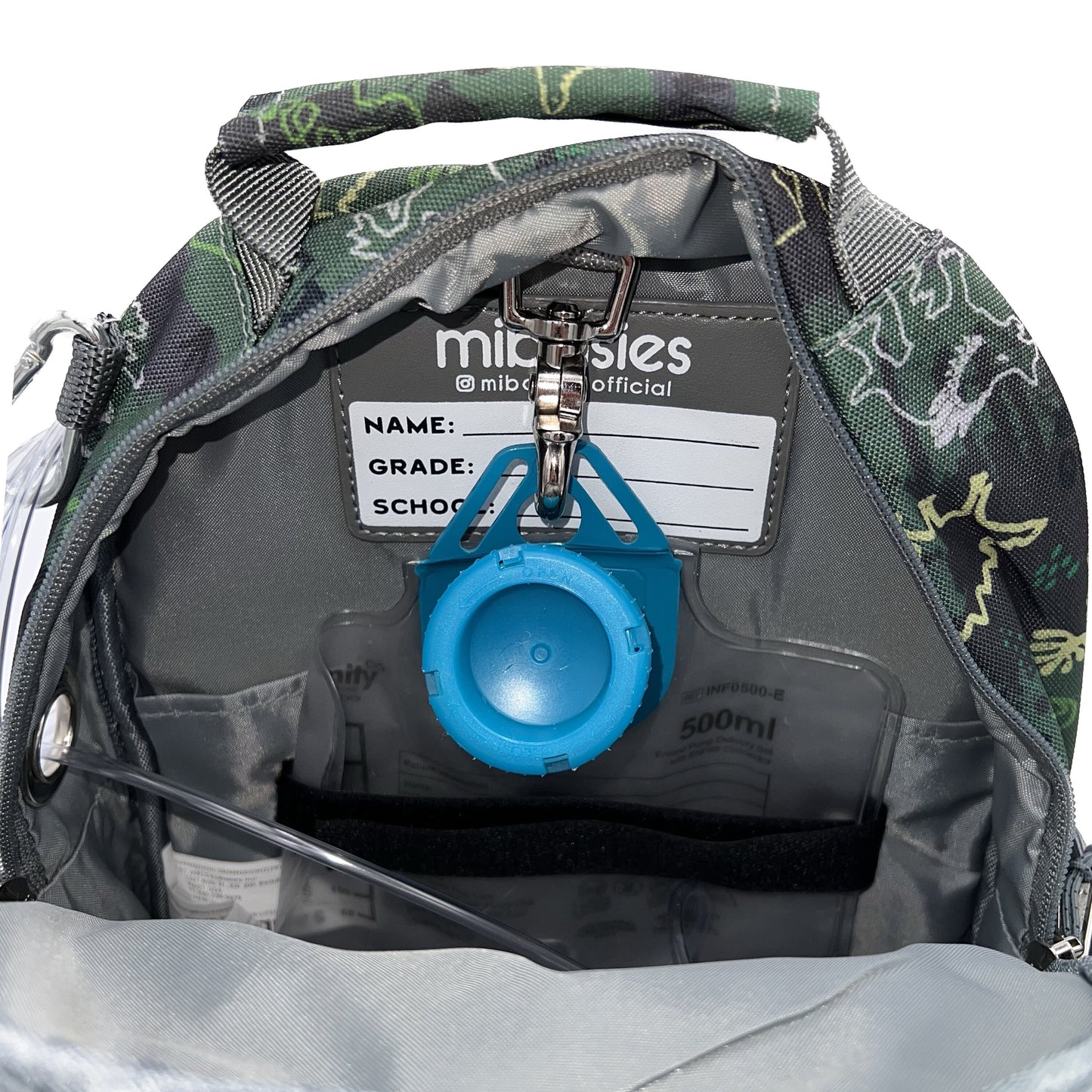 Small Feeding Tube Backpack | Green Camo Dinosaur | For EnteraLite Infinity Feeding Pump, Kangaroo Joey / Omni | 12”