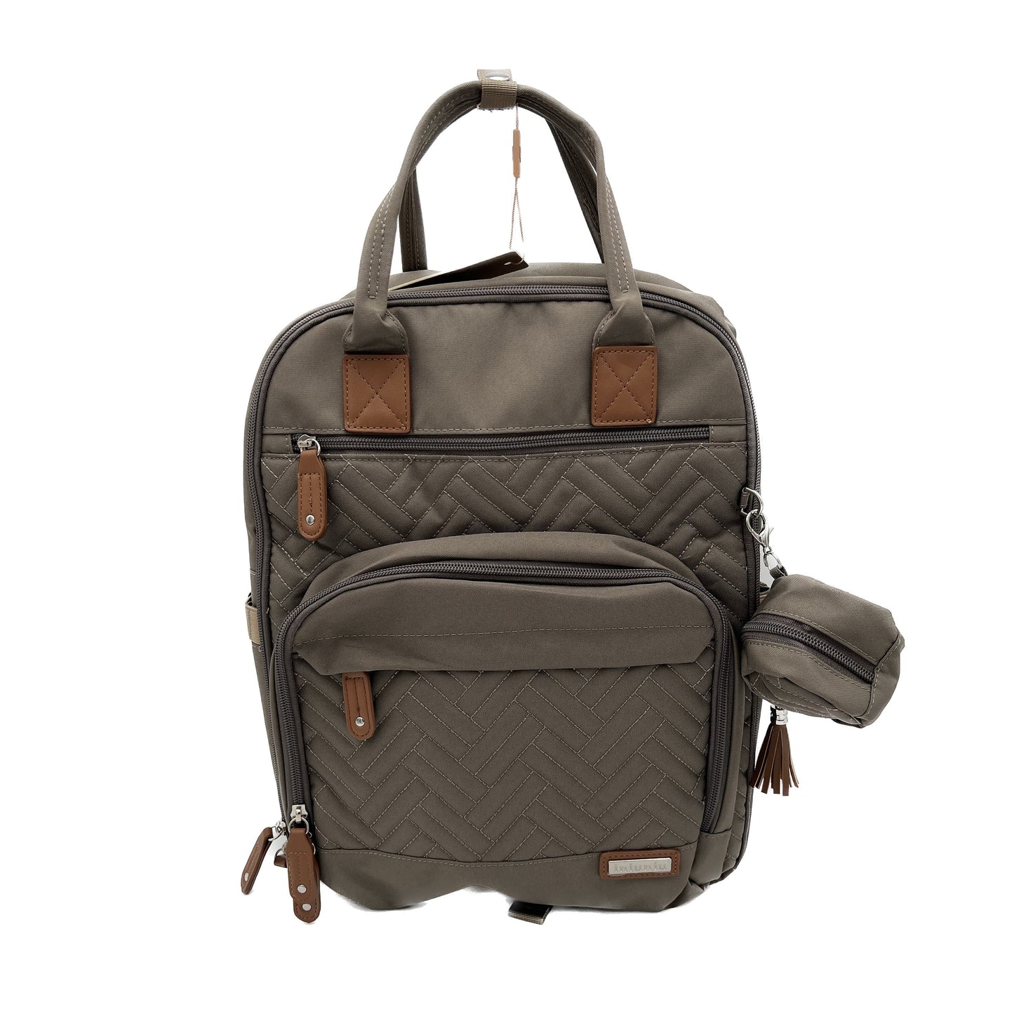 GTube Modified Tube Feeding Backpack | Khaki, Quilted | Large, 16.5” | Adapted for use with Enteralite Infinity and Kangaroo Joey