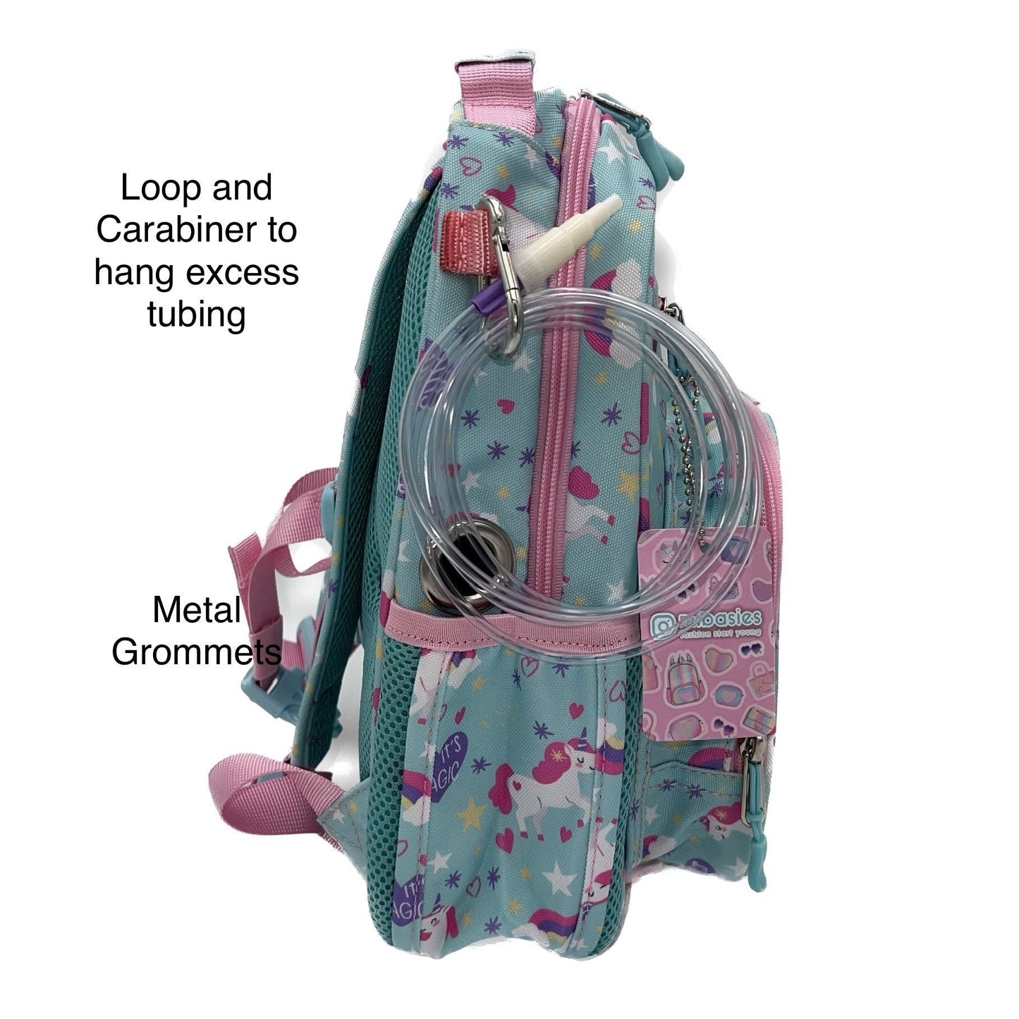 Small Feeding Tube Backpack | Blue and Pink Bunny | For EnteraLite Infinity Feeding Pump, Kangaroo Joey / Omni | 12”