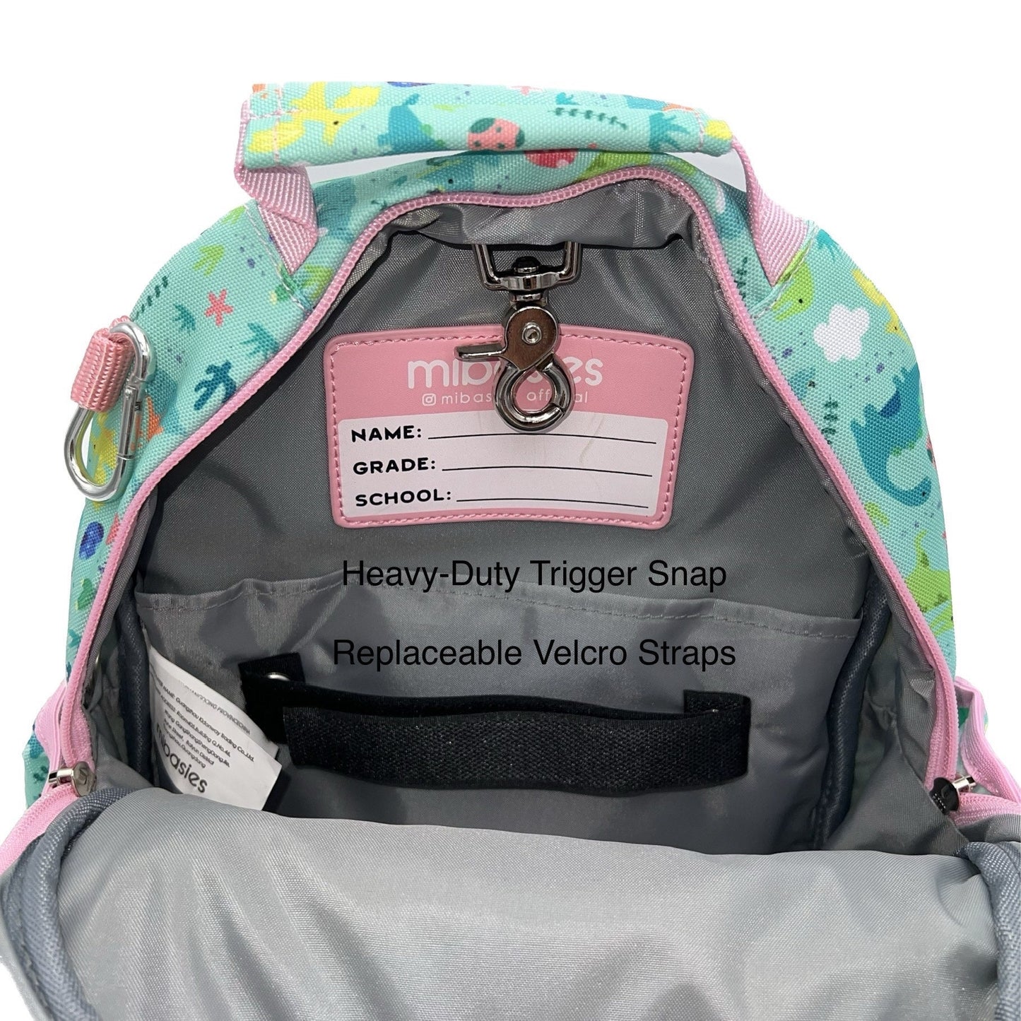 Small Feeding Tube Backpack | Teal and Pink Dinosaurs | For EnteraLite Infinity Feeding Pump, Kangaroo Joey / Omni | 12”
