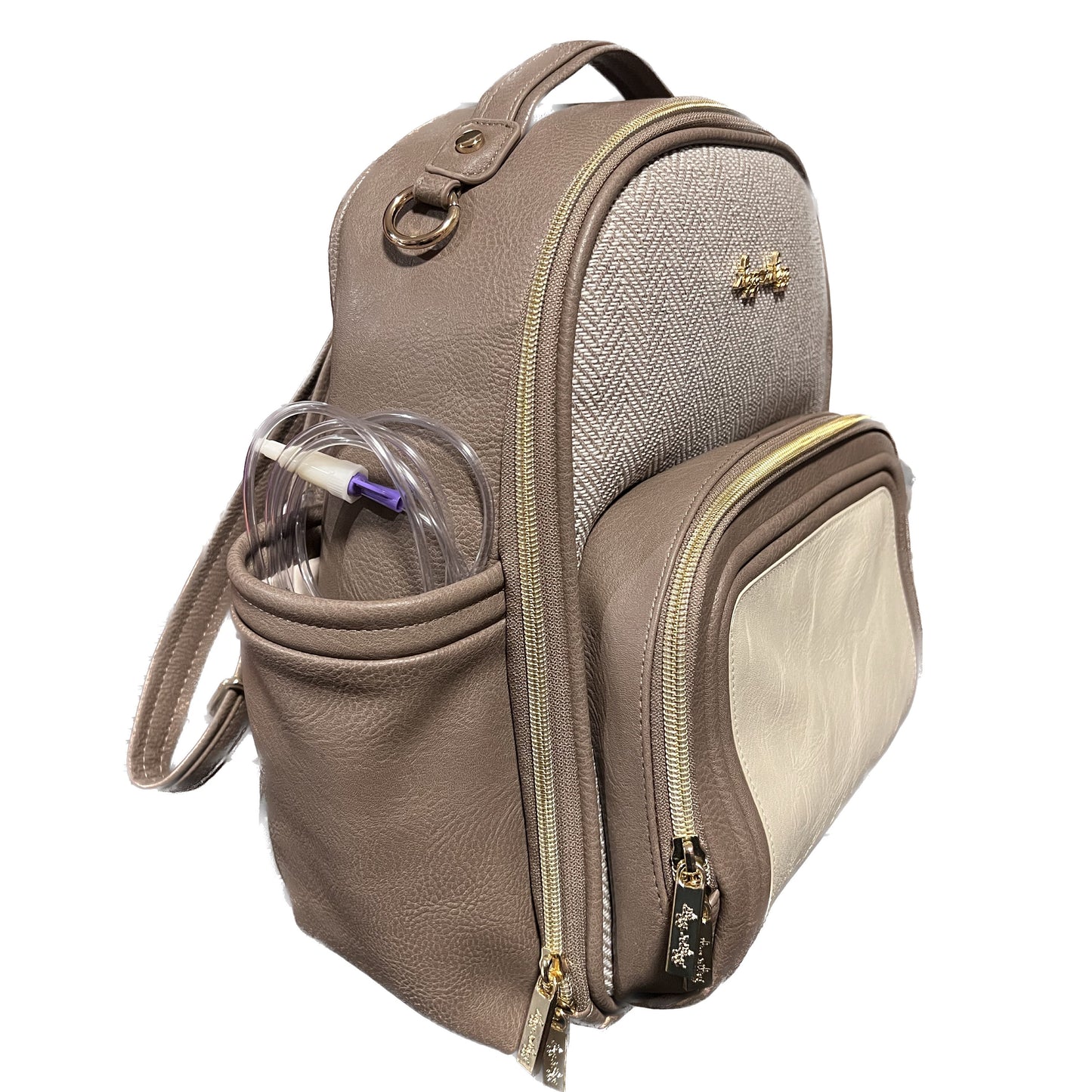 Small Tube Feeding Backpack | Vanilla Latte, Vegan Leather | Small, 12” | For Enteralite Infinity, Kangaroo Joey/Omni, TPN
