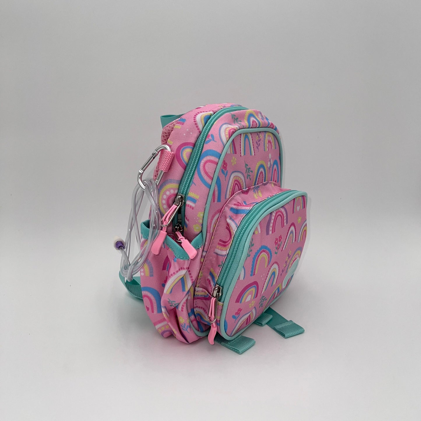 Infant Sized Tube Feeding Backpack with Leash | 500ML | for EnteraLite Infinity Pump | XS 9.5” | Pink Rainbows