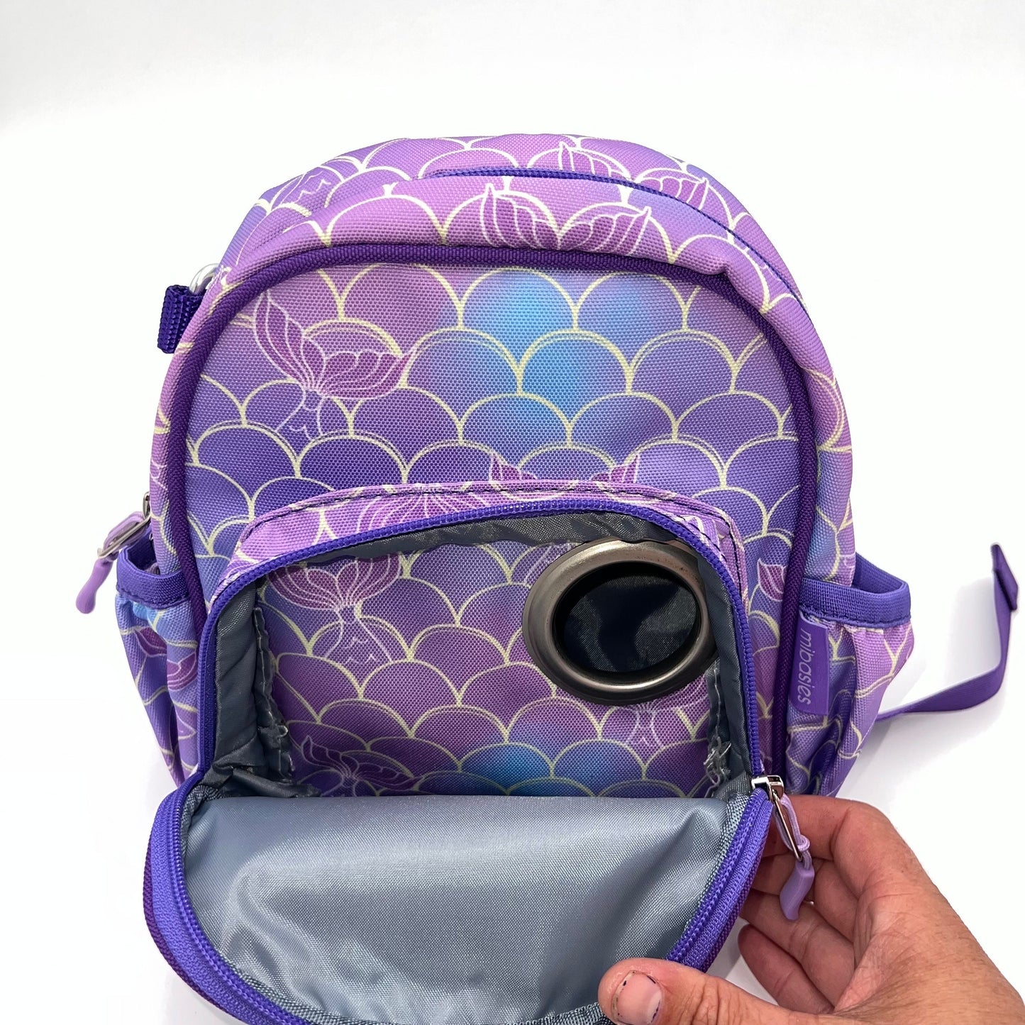 Infant Sized Tube Feeding Backpackwith leash | 500ML | for EnteraLite Infinity Pump | XS 9.5” | Purple Mermaid