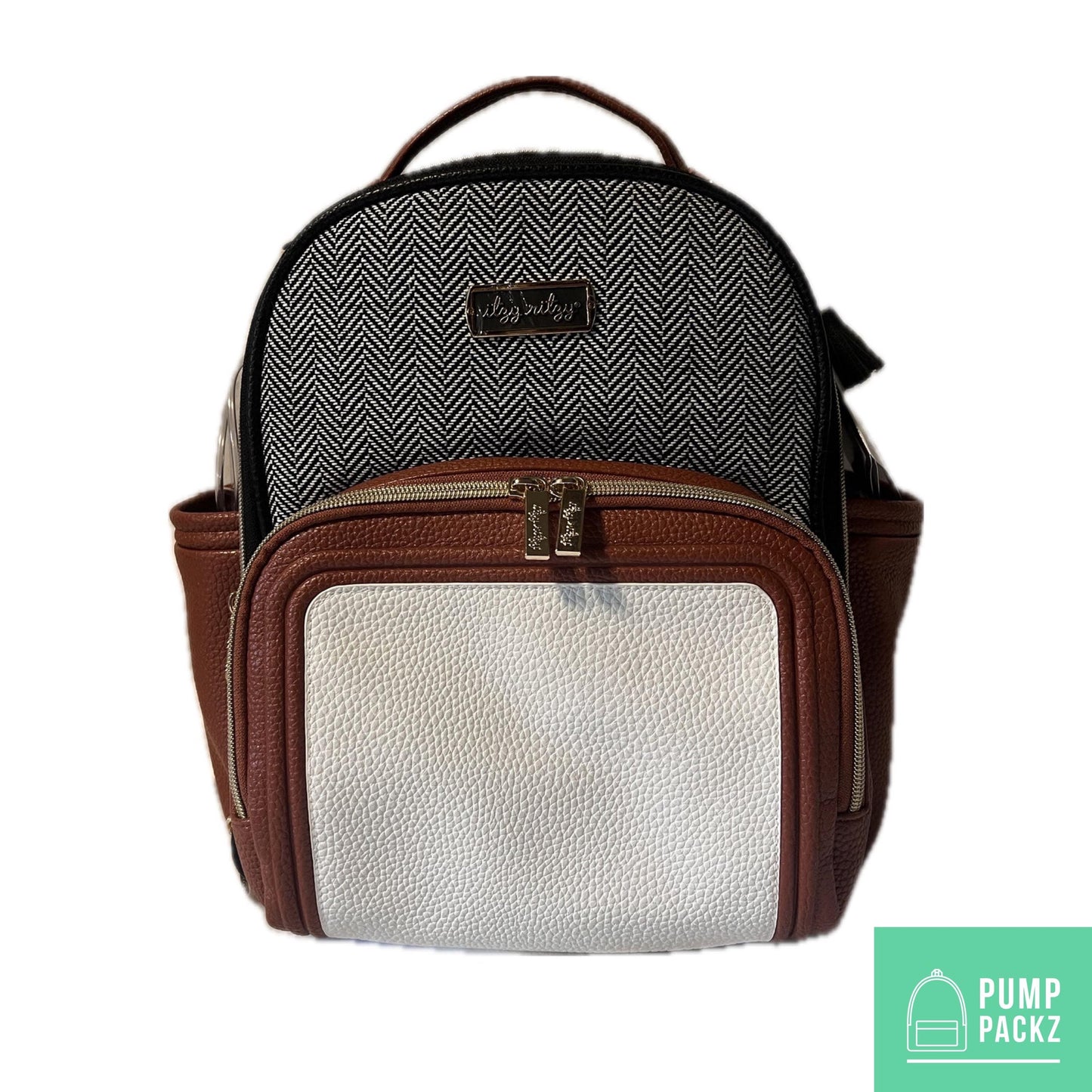 Small Tube Feeding Backpack | Coffee and Cream, Vegan Leather | Small, 12” | For Enteralite Infinity, Kangaroo Joey/Omni, TPN