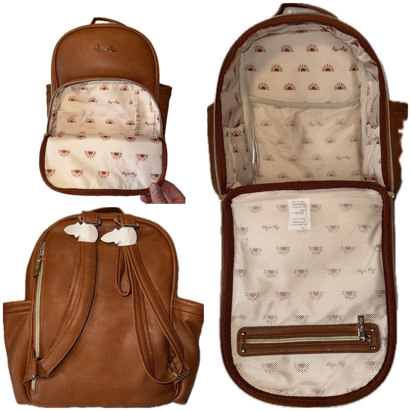 Small Tube Feeding Backpack | Cognac Brown, Vegan Leather | Small, 12” | For Enteralite Infinity, Kangaroo Joey/Omni, TPN