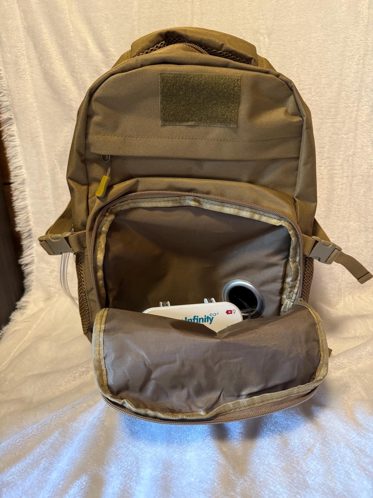 Medium/Large Feeding Tube Backpack | Tactical Molle Brown |Adapted for Kangaroo Joey/Omni and Enteralite Infinity 16”