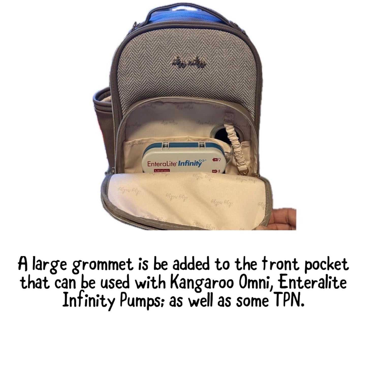 Small Tube Feeding Backpack | Coffee and Cream, Vegan Leather | Small, 12” | For Enteralite Infinity, Kangaroo Joey/Omni, TPN