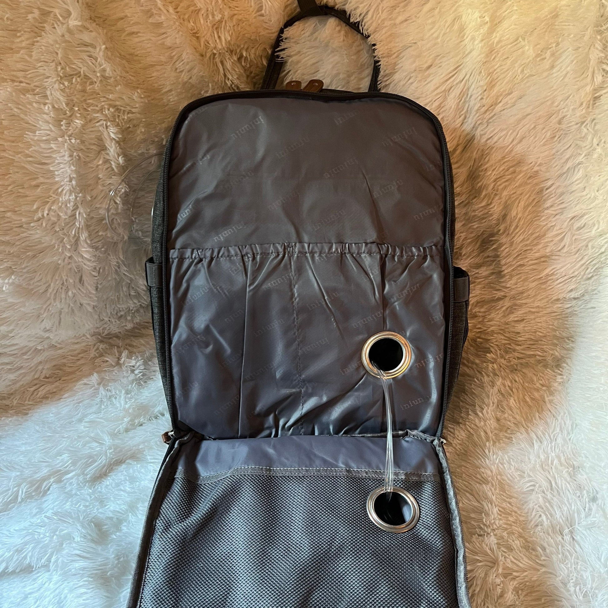 GTube Modified Tube Feeding Backpack | Dark Grey, Quilted | Large, 16.5” | Adapted for use with Enteralite Infinity and Kangaroo Joey