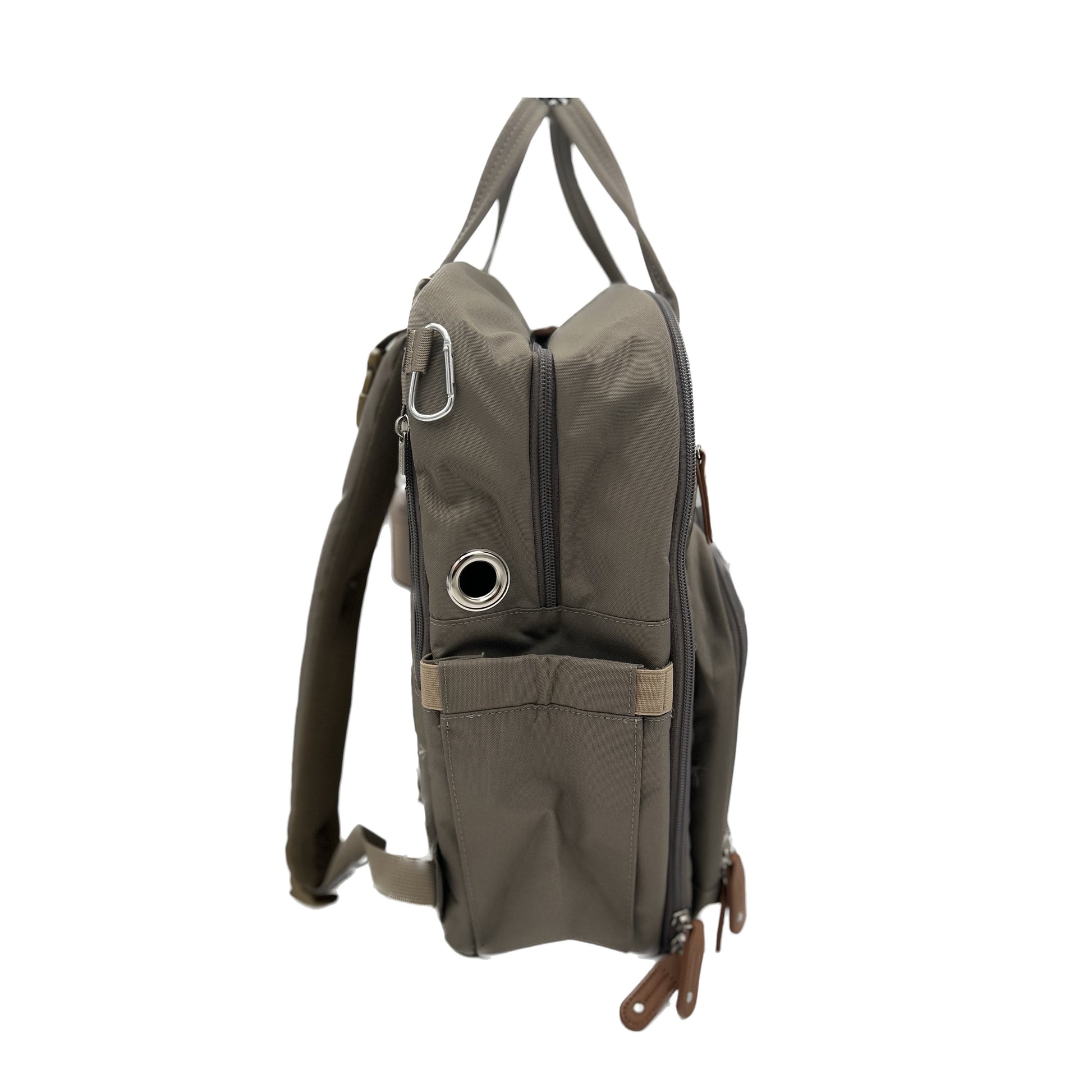 GTube Modified Tube Feeding Backpack | Khaki, Quilted | Large, 16.5” | Adapted for use with Enteralite Infinity and Kangaroo Joey