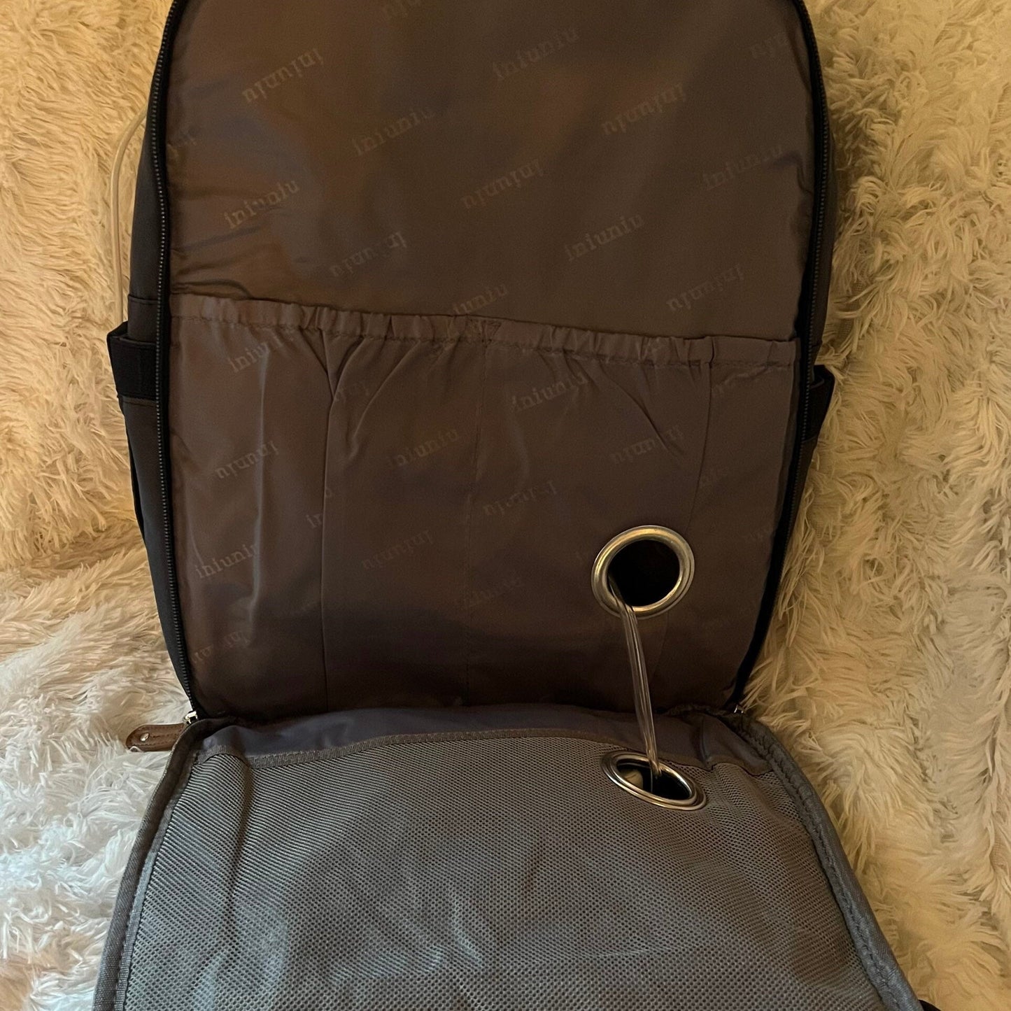 GTube Modified Tube Feeding Backpack | Navy Blue, Quilted | Large, 16.5” | Adapted for use with Enteralite Infinity and Kangaroo Joey