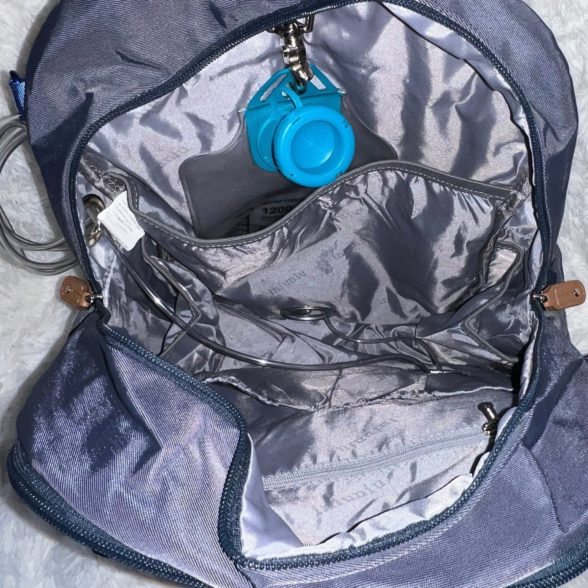 GTube Modified Tube Feeding Backpack | Navy Blue, Quilted | Large, 16.5” | Adapted for use with Enteralite Infinity and Kangaroo Joey