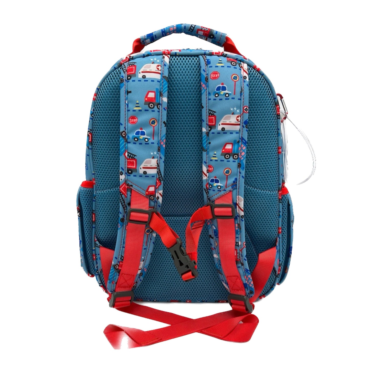 Medium/Large 15” | Gtube Modified Feeding Tube Backpack | Blue and Red Vehicles | For EnteraLite Infinity Feeding Pump