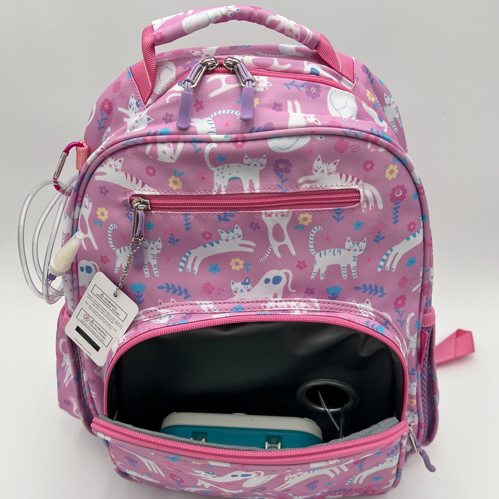 affordable feeding tube backpacks for kids Medium/Large 15” | Gtube Modified Feeding Tube Backpack | Pink Cats