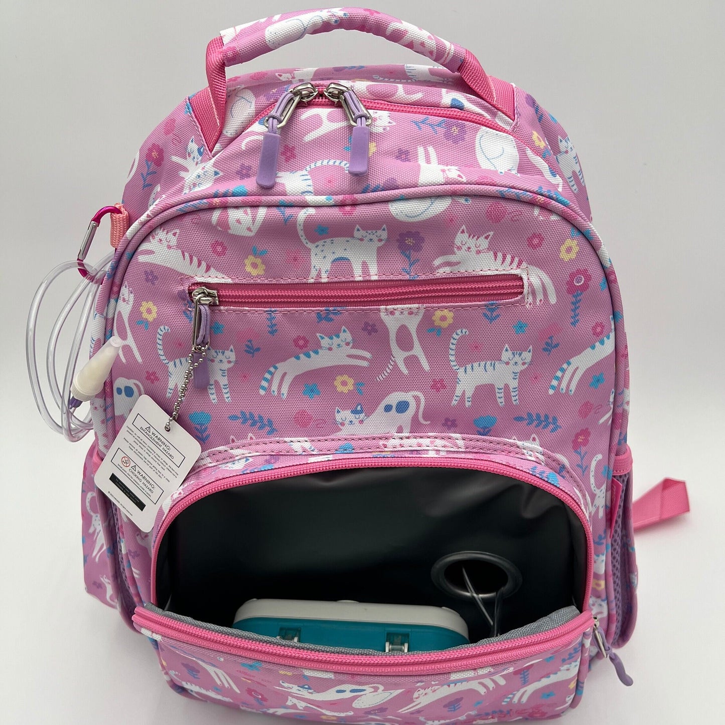 Medium/Large 15” | Gtube Modified Feeding Tube Backpack | Pink Cats | For EnteraLite Infinity Feeding Pump