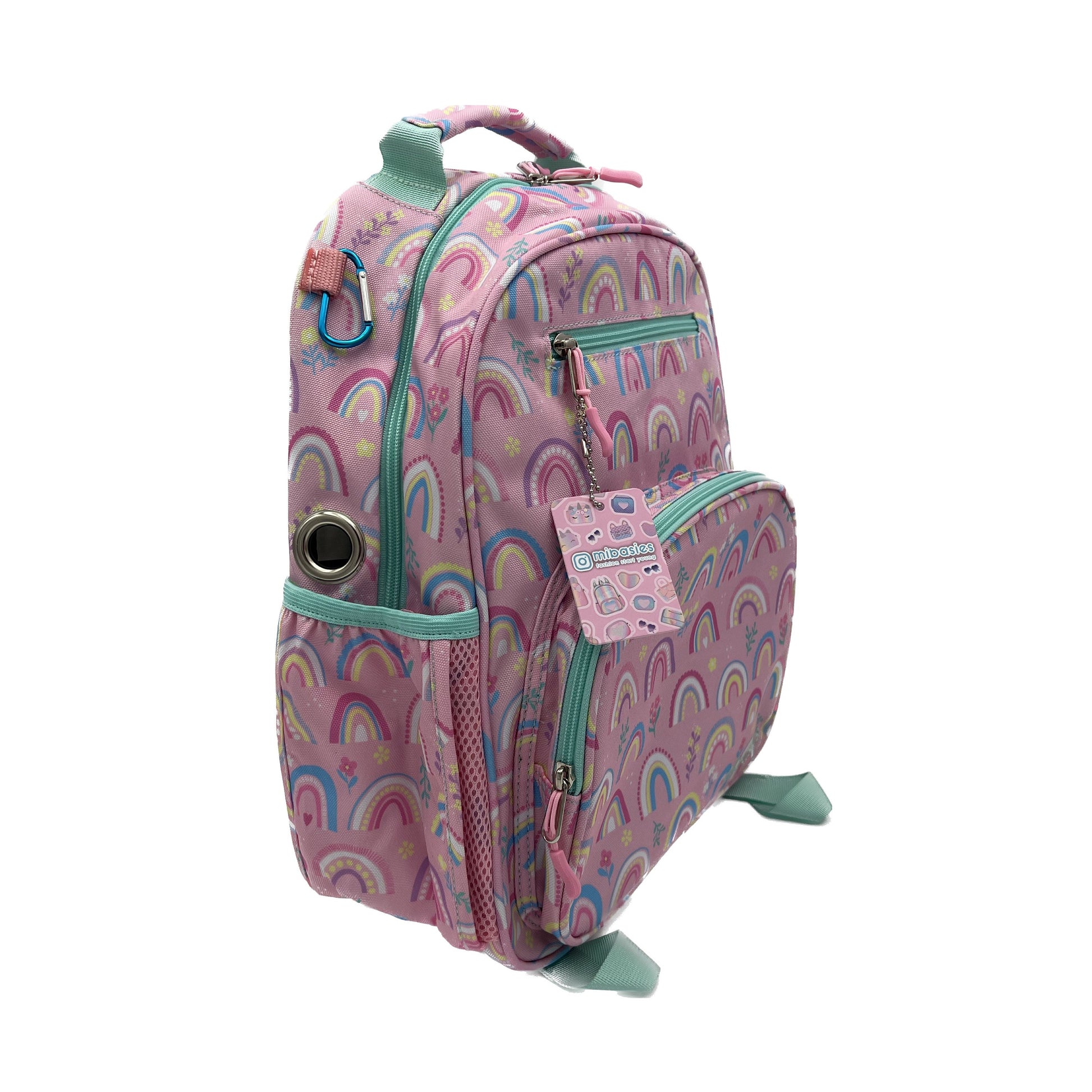 Medium/Large 15” | Gtube Modified Feeding Tube Backpack | Pink Rainbow | For EnteraLite Infinity Feeding Pump