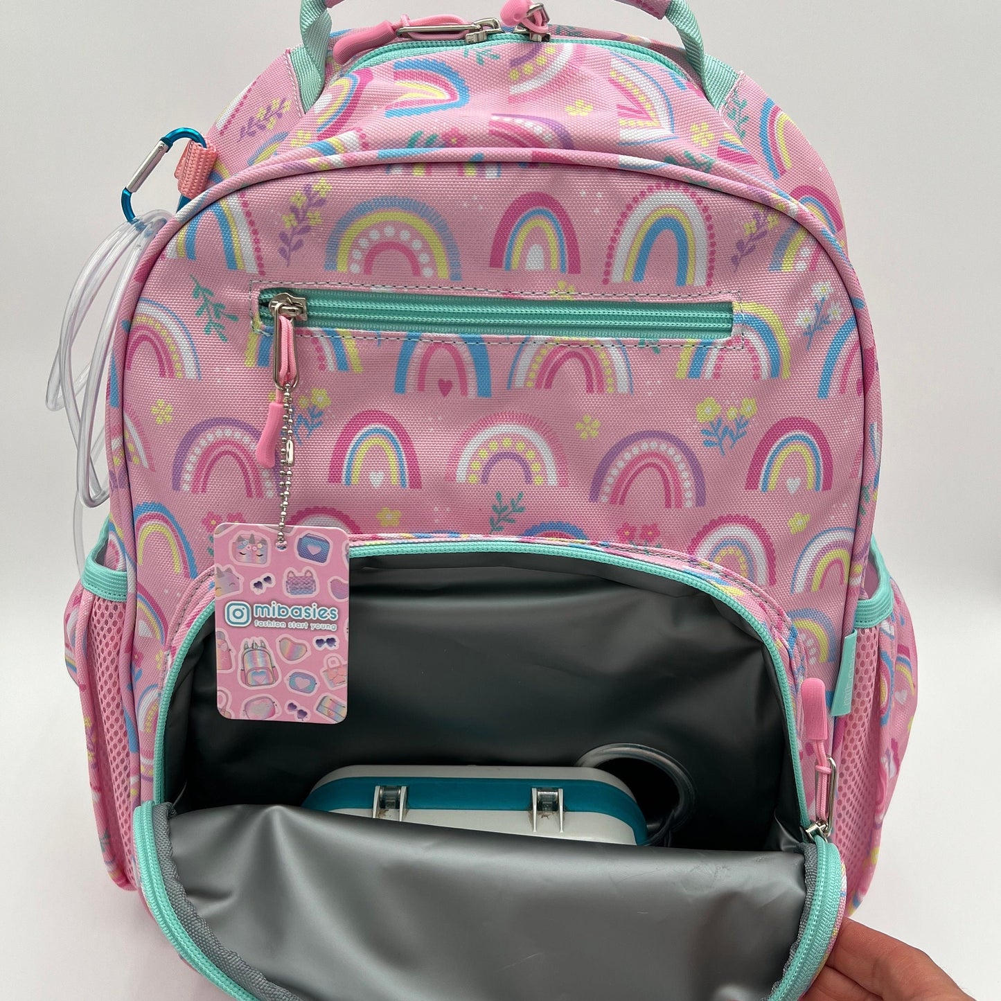 Medium/Large 15” | Gtube Modified Feeding Tube Backpack | Pink Rainbow | For EnteraLite Infinity Feeding Pump