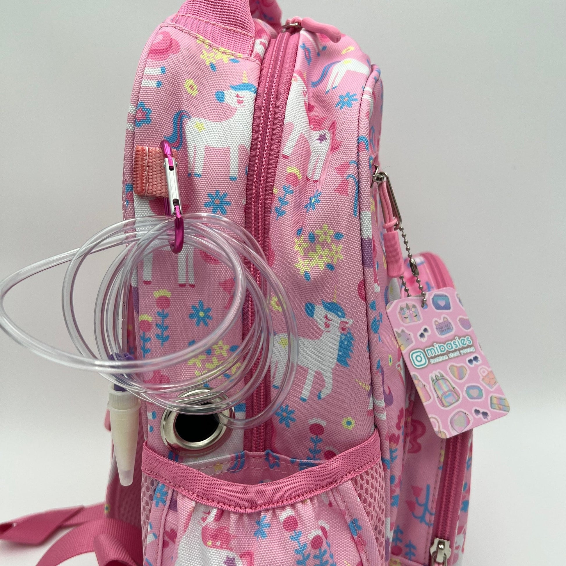 Medium/Large 15” | Gtube Modified Feeding Tube Backpack | Pink Unicorn | For EnteraLite Infinity Feeding Pump