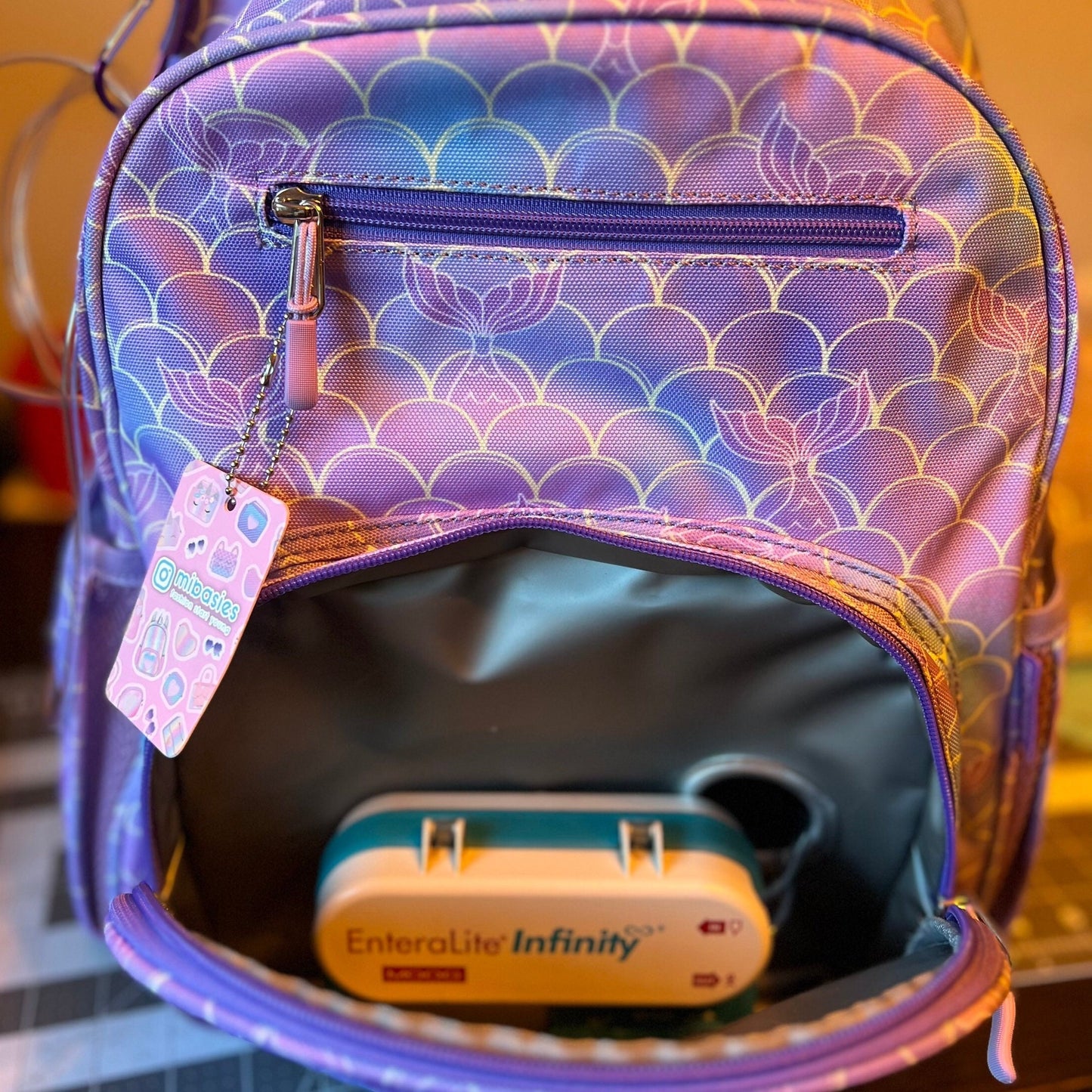 Medium/Large 15” | Gtube Modified Feeding Tube Backpack | Pink Flower Corduroy | For EnteraLite Infinity Feeding Pump