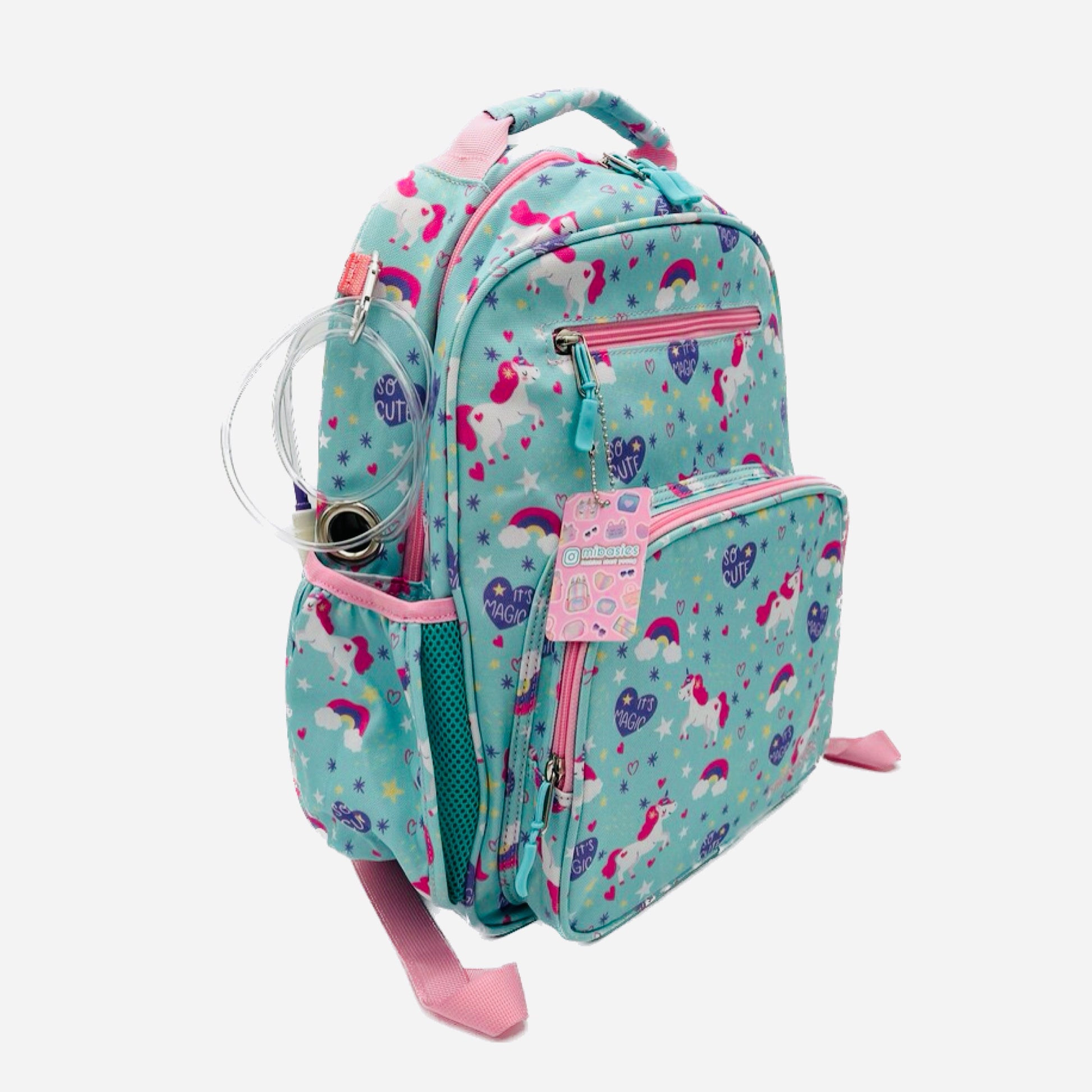 Medium/Large 15” | Gtube Modified Feeding Tube Backpack | Mint Blue Unicorn | For EnteraLite Infinity Feeding Pump