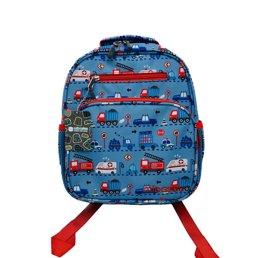 Small Feeding Tube Backpack | Blue and Red Vehicles | For EnteraLite Infinity Feeding Pump | 12”
