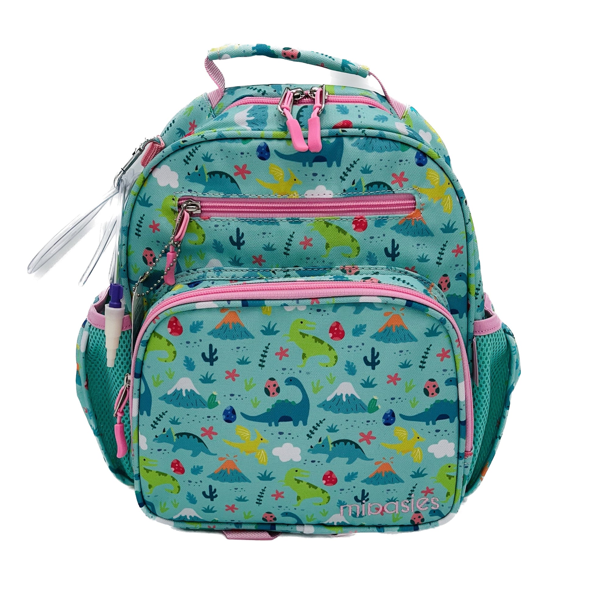 Small Feeding Tube Backpack | Teal and Pink Dinosaurs | For EnteraLite Infinity Feeding Pump | 12”