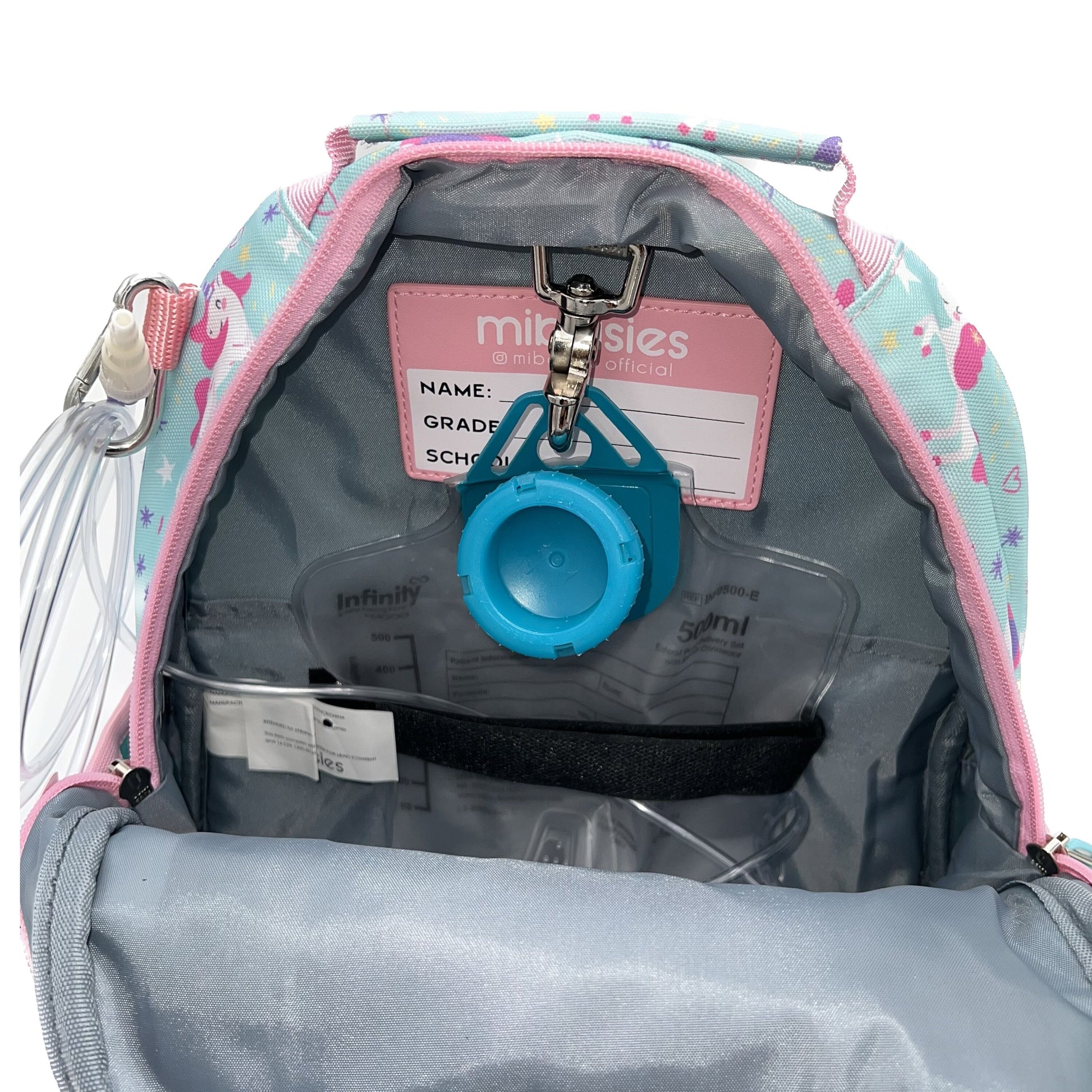 Small Feeding Tube Backpack | Blue Unicorn | For EnteraLite Infinity Feeding Pump | 12”