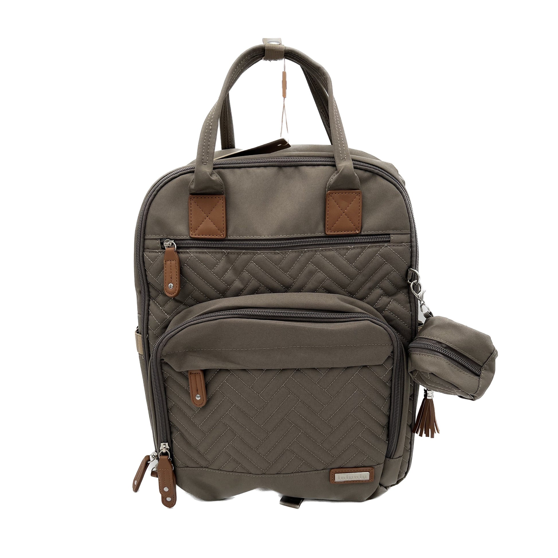 GTube Modified Tube Feeding Backpack | Khaki, Quilted | Large, 16.5” | Adapted for use with Enteralite Infinity and Kangaroo Joey