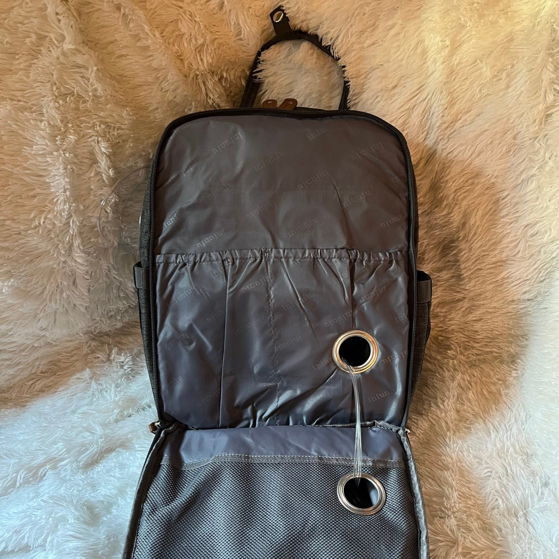 GTube Modified Tube Feeding Backpack | Light Grey, Quilted | Large, 16.5” | Adapted for use with Enteralite Infinity and Kangaroo Joey