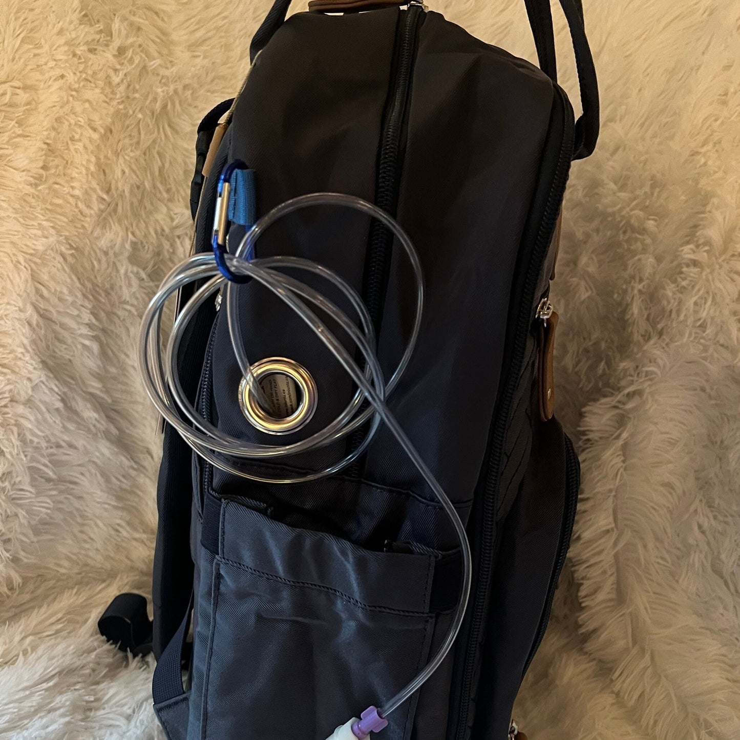 GTube Modified Tube Feeding Backpack | Navy Blue, Quilted | Large, 16.5” | Adapted for use with Enteralite Infinity and Kangaroo Joey