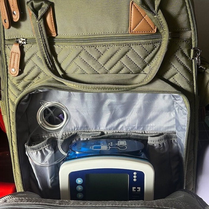 GTube Modified Tube Feeding Backpack | Navy Blue, Quilted | Large, 16.5” | Adapted for use with Enteralite Infinity and Kangaroo Joey