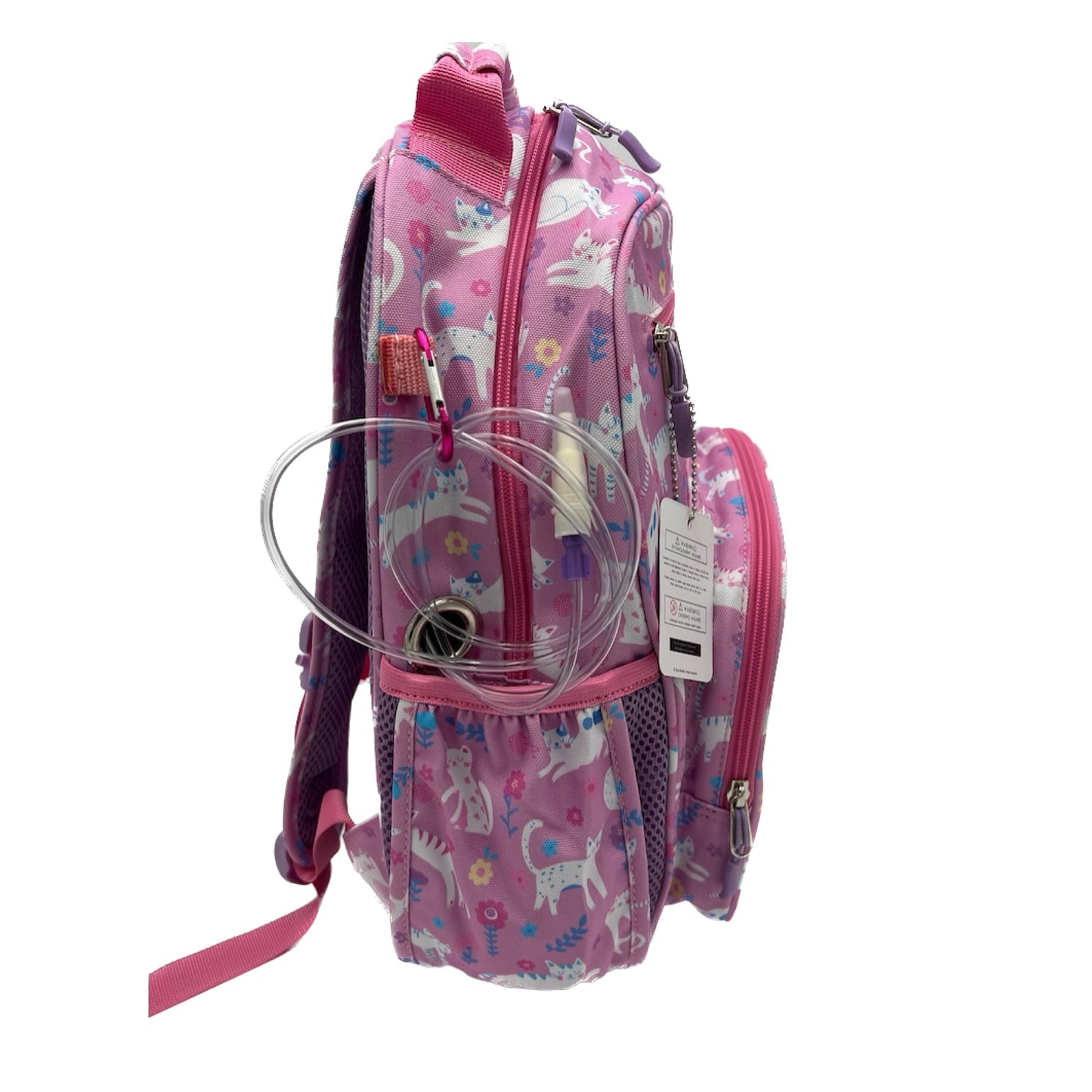 Medium/Large 15” | Gtube Modified Feeding Tube Backpack | Pink Cats | For EnteraLite Infinity Feeding Pump