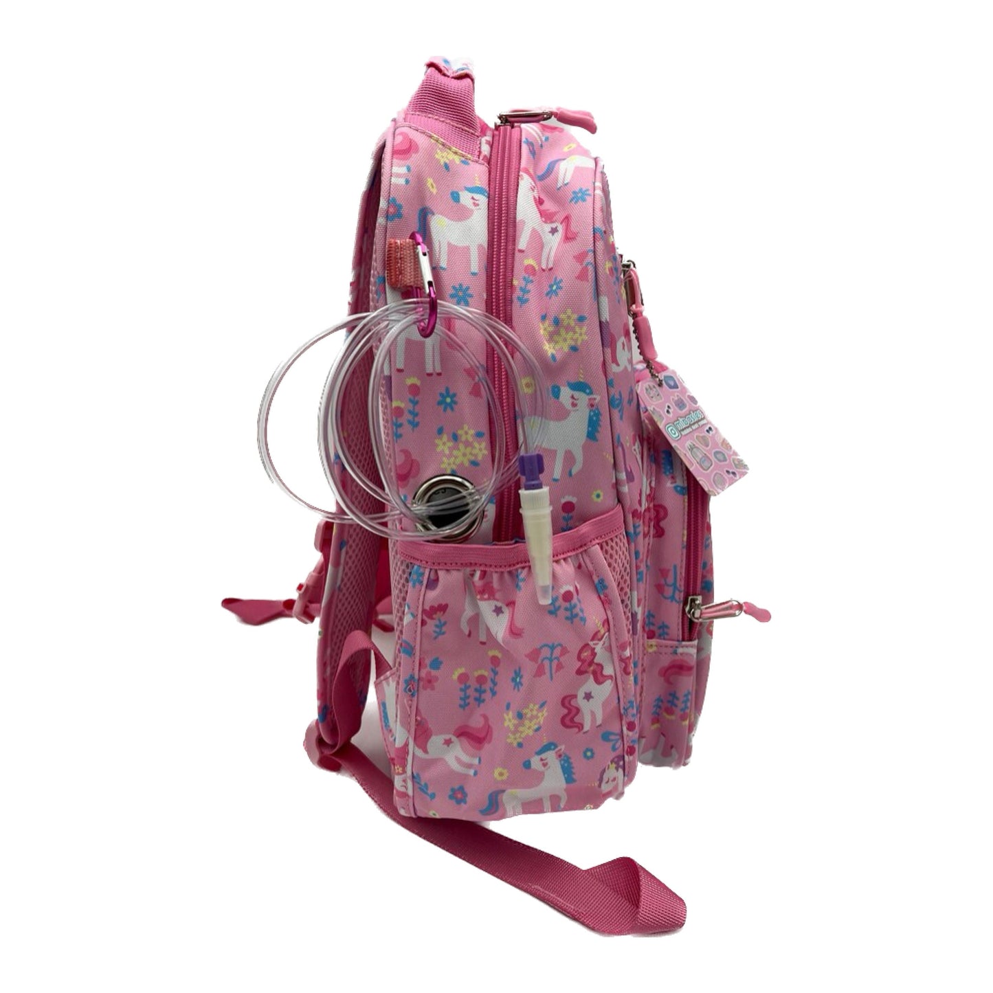 Medium/Large 15” | Gtube Modified Feeding Tube Backpack | Pink and Red Strawberry Checks | For Infinity, Omni, and Joey Feeding Pump