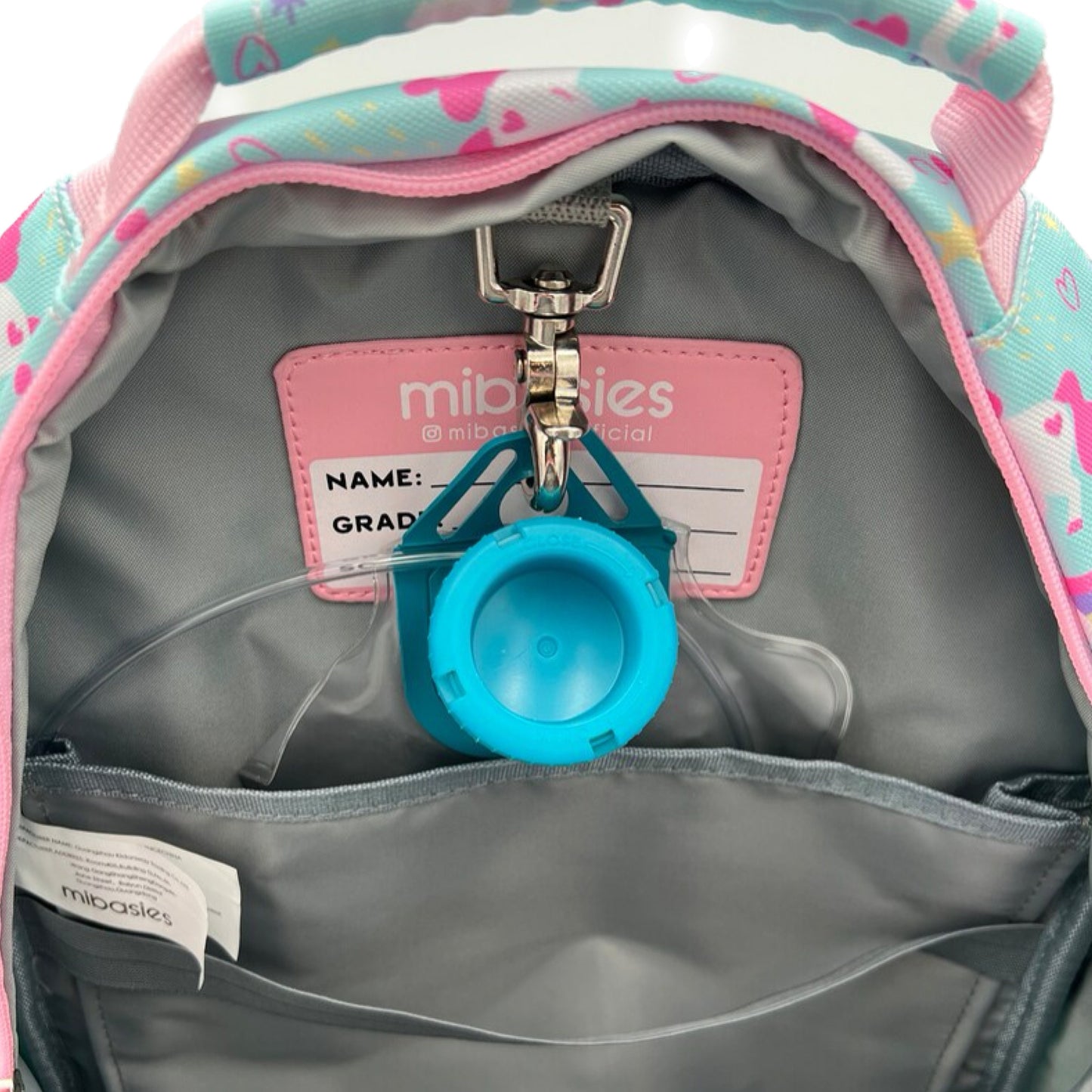 Medium/Large 15” | Gtube Modified Feeding Tube Backpack | Mint Blue Unicorn | For EnteraLite Infinity Feeding Pump