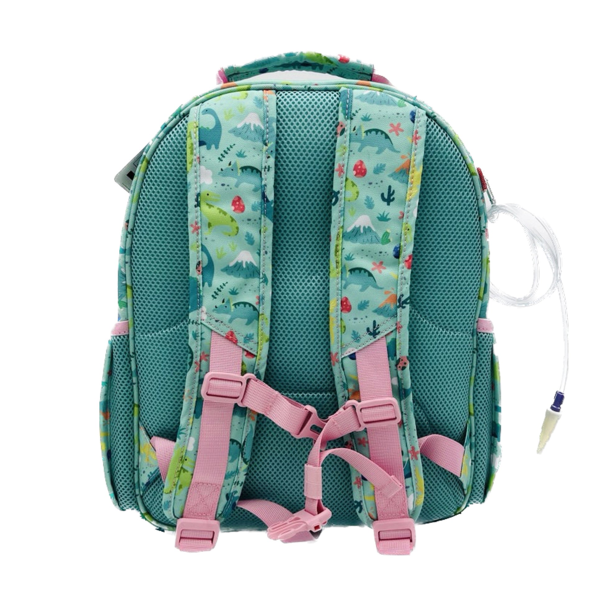 Medium/Large 15” | Gtube Modified Feeding Tube Backpack | Teal Dinosaurs | For EnteraLite Infinity Feeding Pump