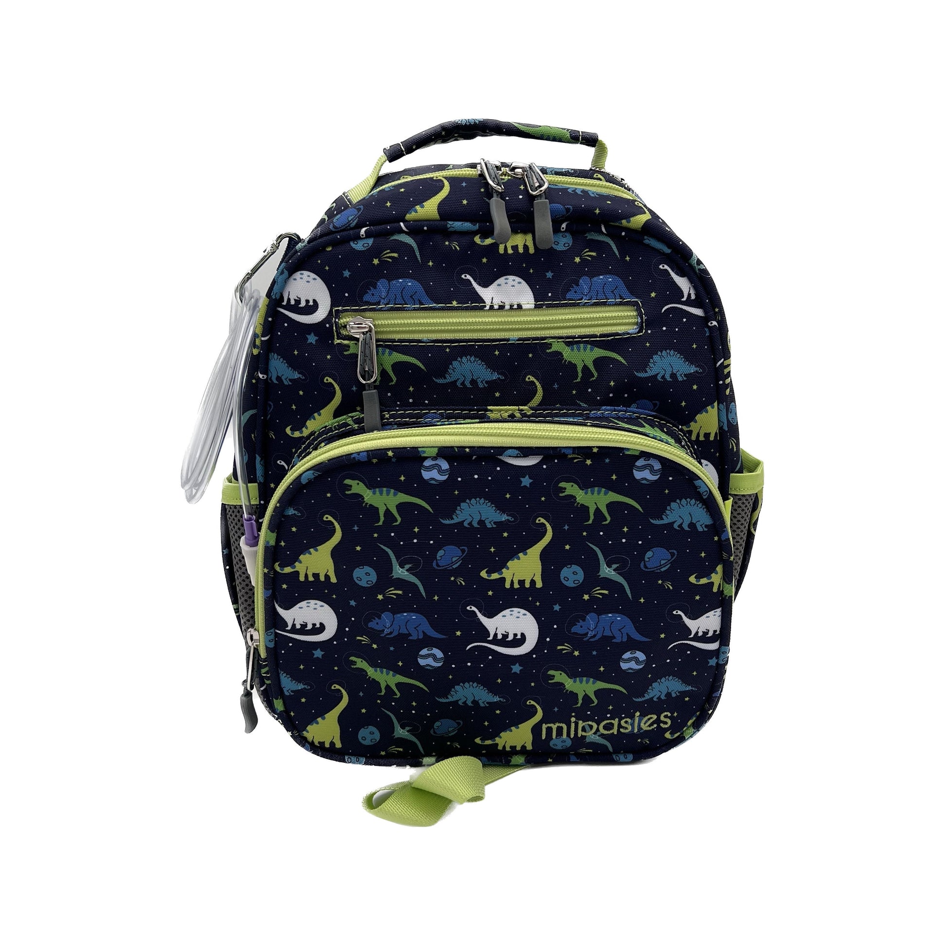 Small Feeding Tube Backpack | Navy Blue Cosmic Dinosaur | For EnteraLite Infinity Feeding Pump | 12”