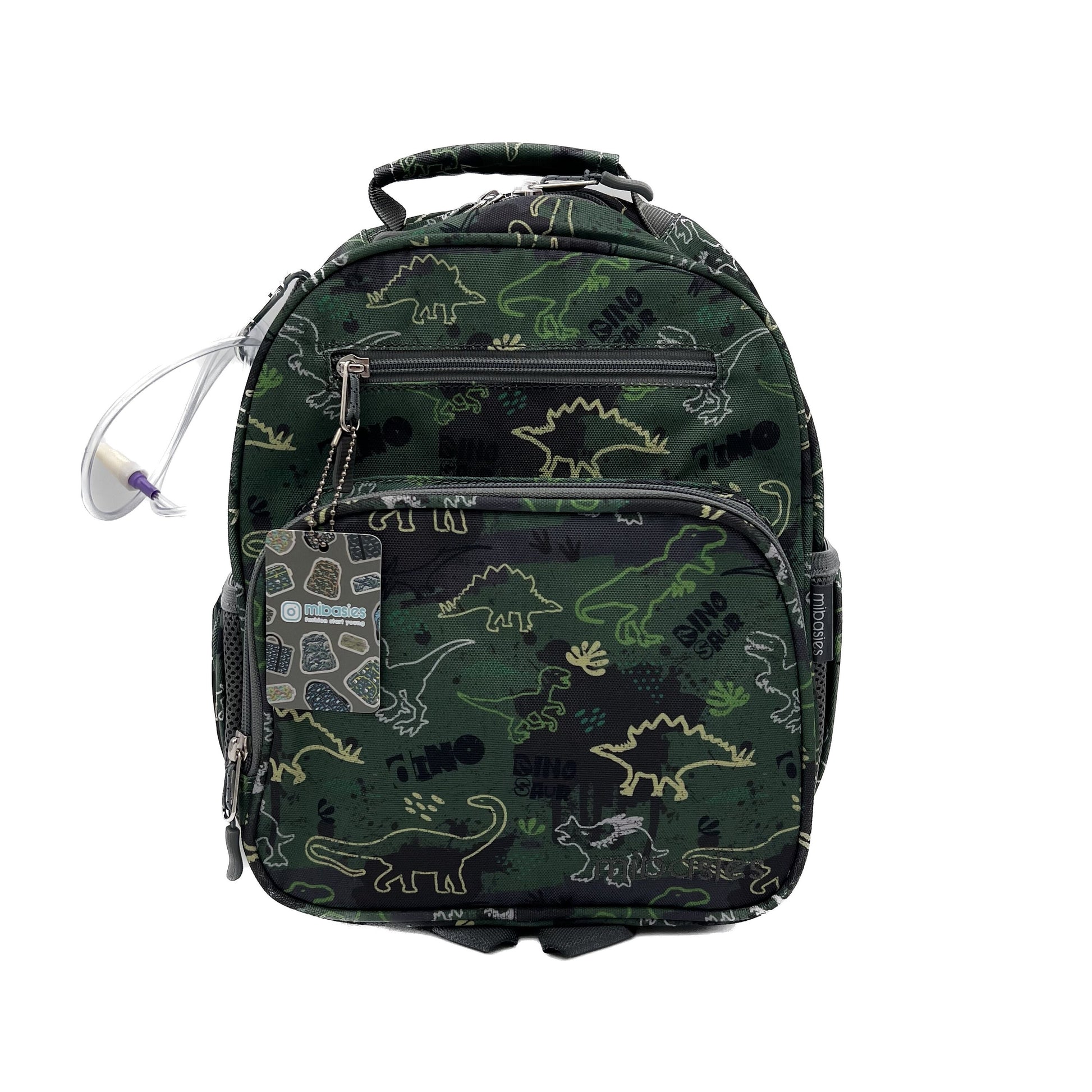 Small Feeding Tube Backpack | Green Camo Dinosaur | For EnteraLite Infinity Feeding Pump | 12”