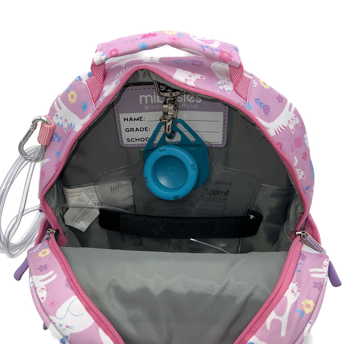 Small Feeding Tube Backpack | Pink Flower Cats | For EnteraLite Infinity Feeding Pump | 12”