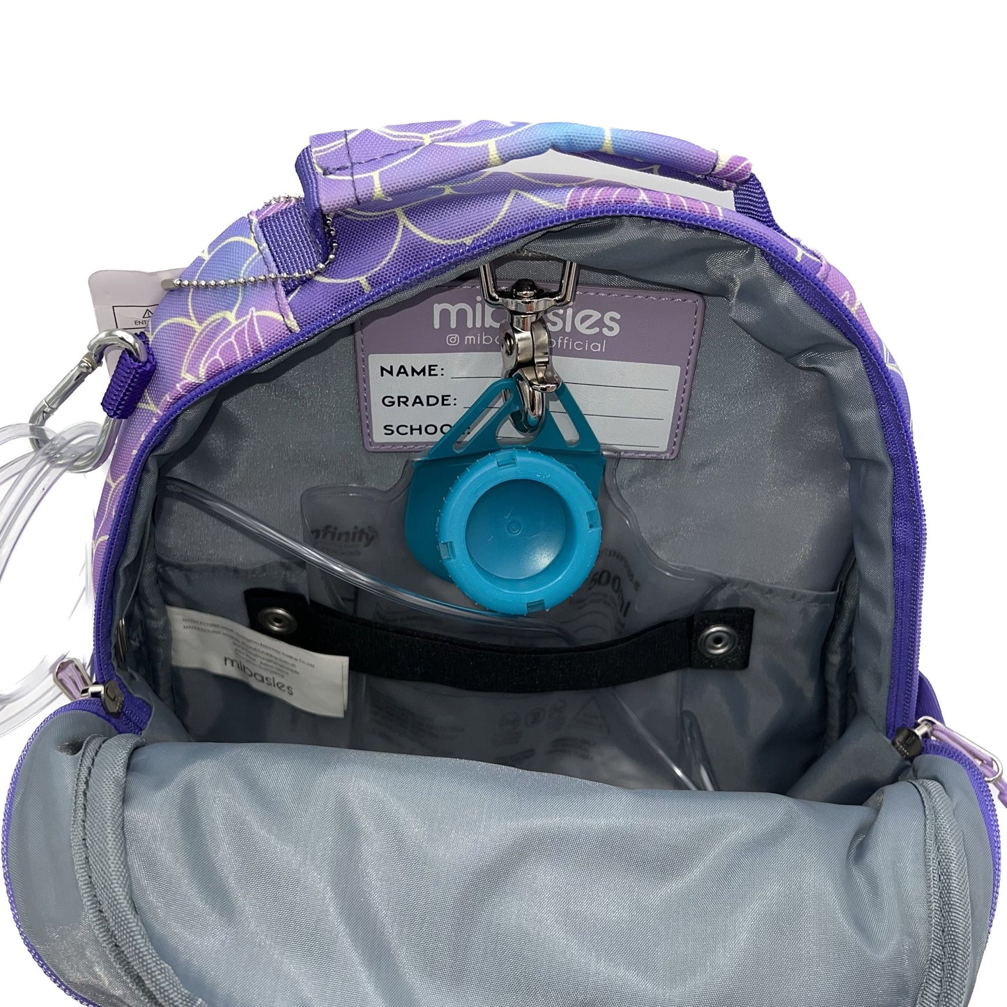 Small Feeding Tube Backpack | Purple Mermaid | For EnteraLite Infinity Feeding Pump, Kangaroo Joey / Omni | 12”