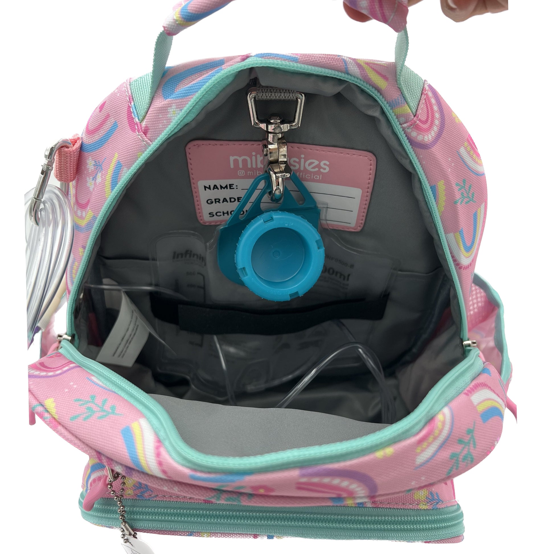 Small Feeding Tube Backpack | Pink Rainbows | For EnteraLite Infinity Feeding Pump | 12”