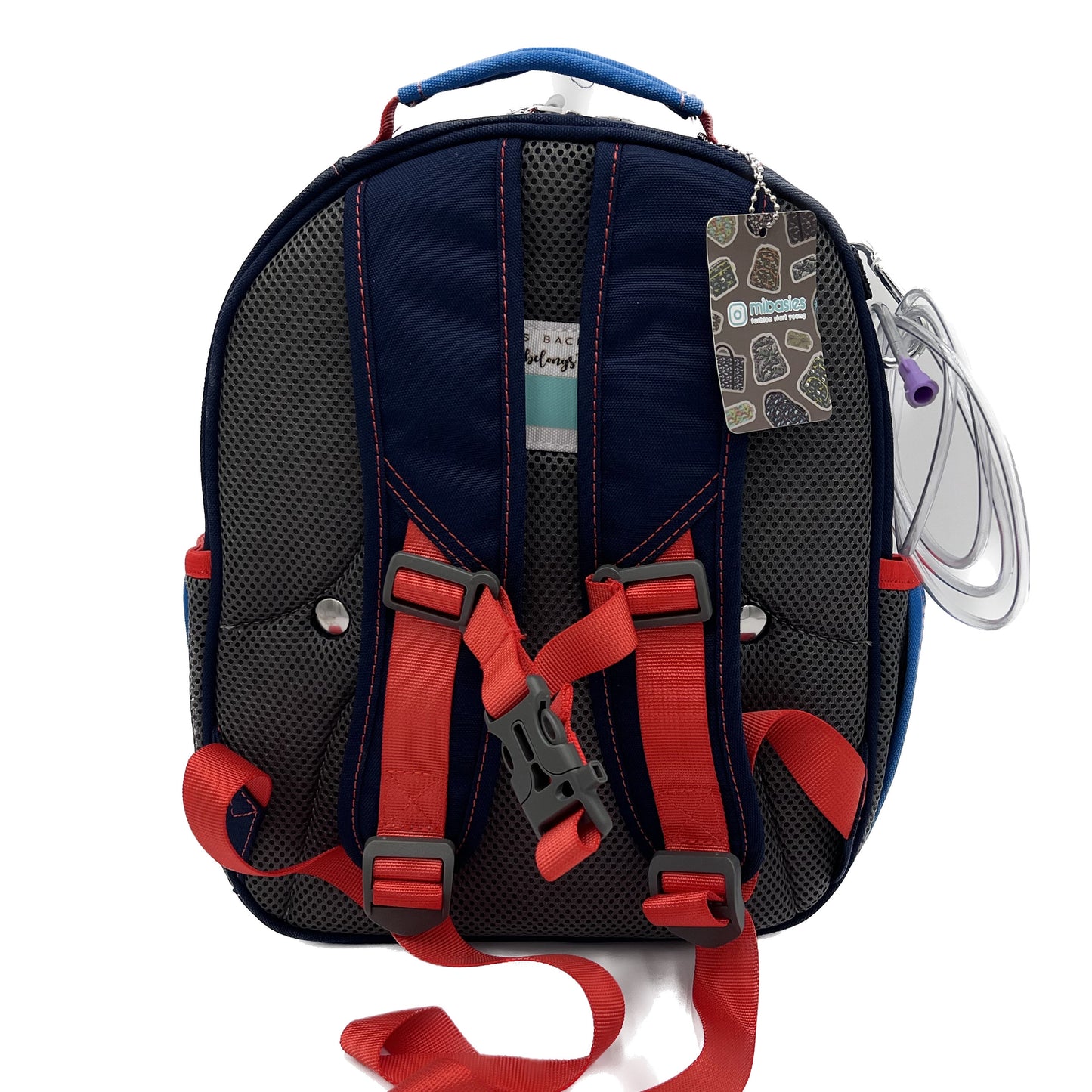 Small Feeding Tube Backpack | Navy Blue and Bright Blue | For EnteraLite Infinity Feeding Pump | 12”