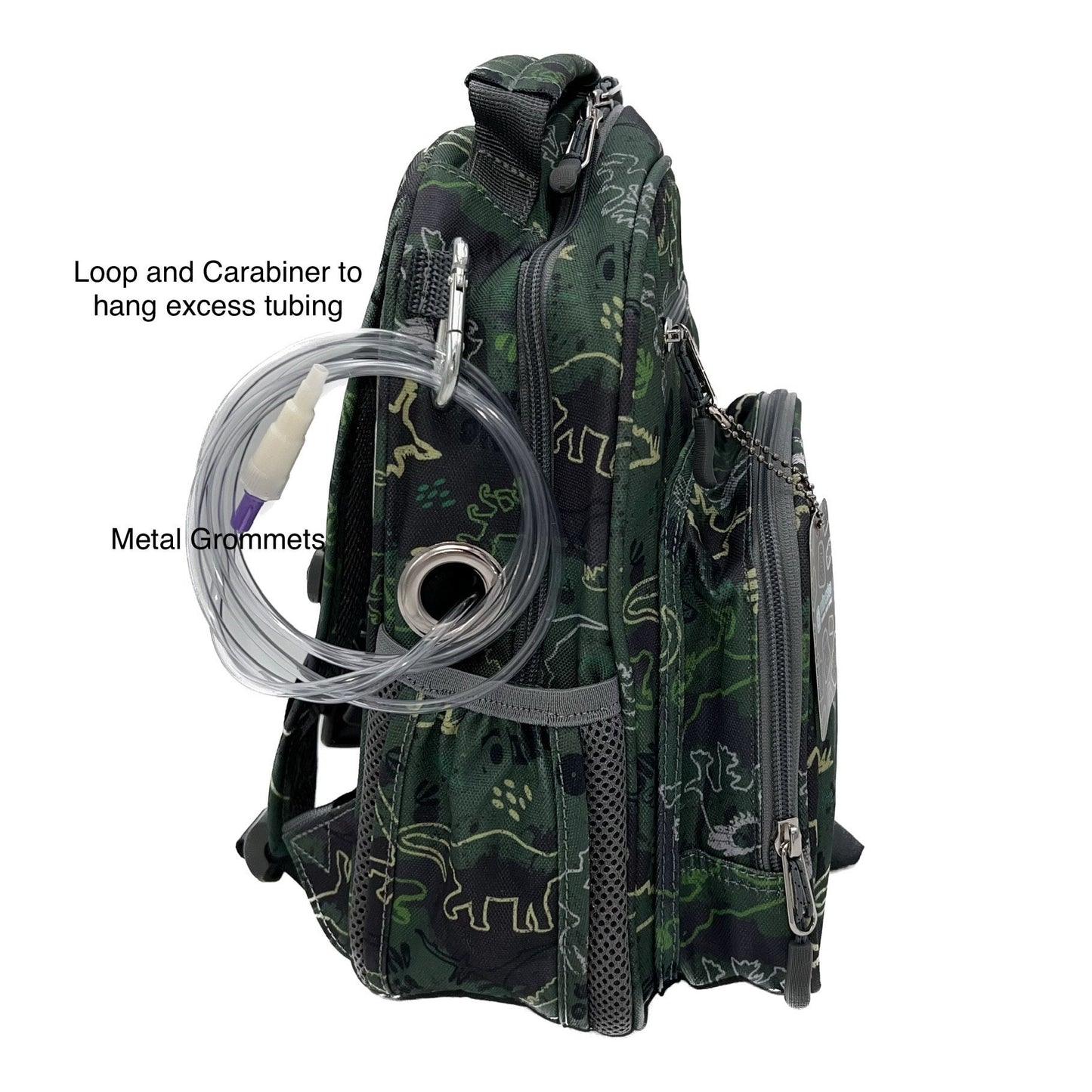 Small Feeding Tube Backpack | Green Camo Dinosaur | For EnteraLite Infinity Feeding Pump | 12”