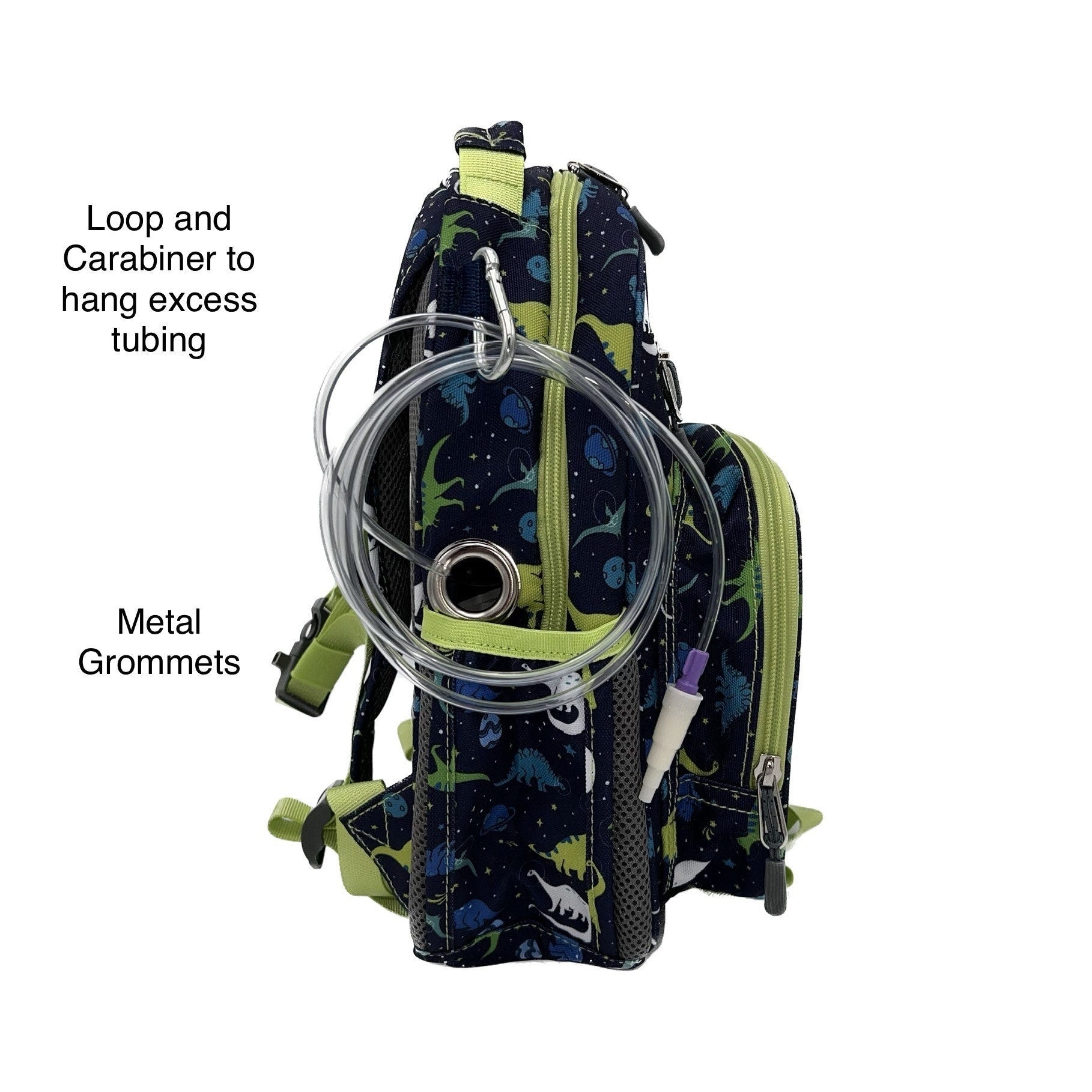 Small Feeding Tube Backpack | Navy Blue Cosmic Dinosaur | For EnteraLite Infinity Feeding Pump | 12”