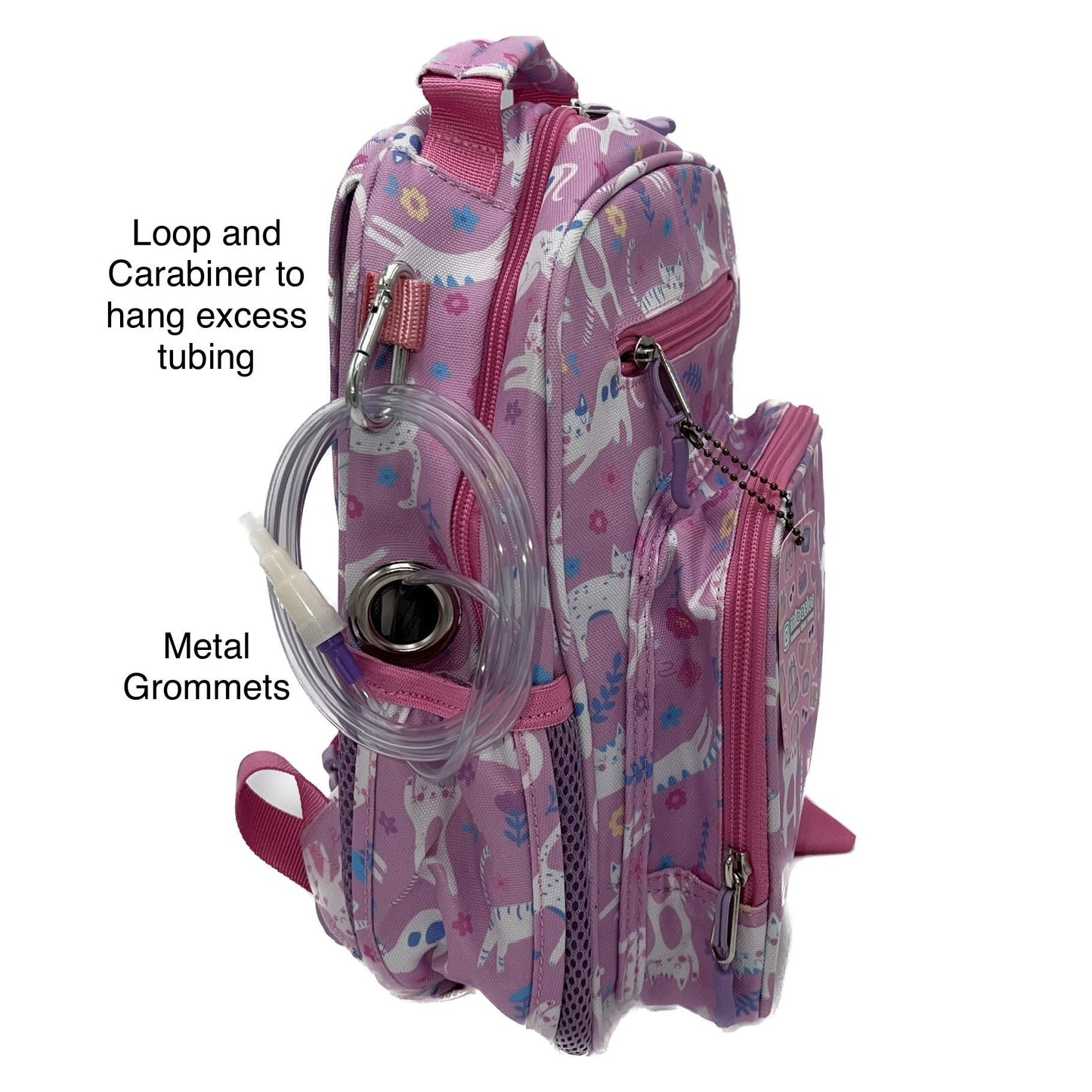 Small Feeding Tube Backpack | Pink Flower Cats | For EnteraLite Infinity Feeding Pump | 12”