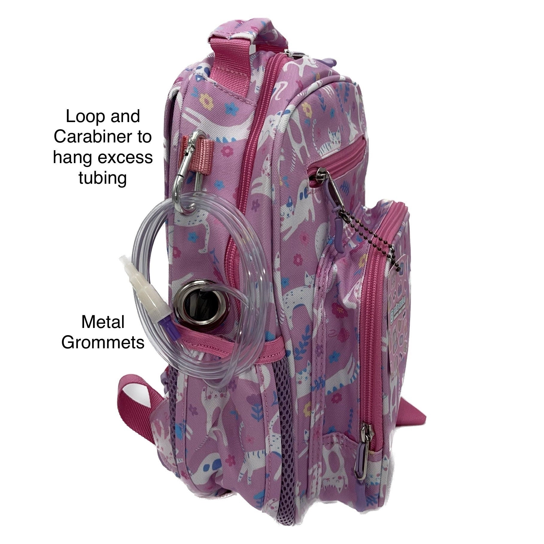Small Feeding Tube Backpack | Pink Flower Cats | For EnteraLite Infinity Feeding Pump, Kangaroo Joey / Omni | 12”