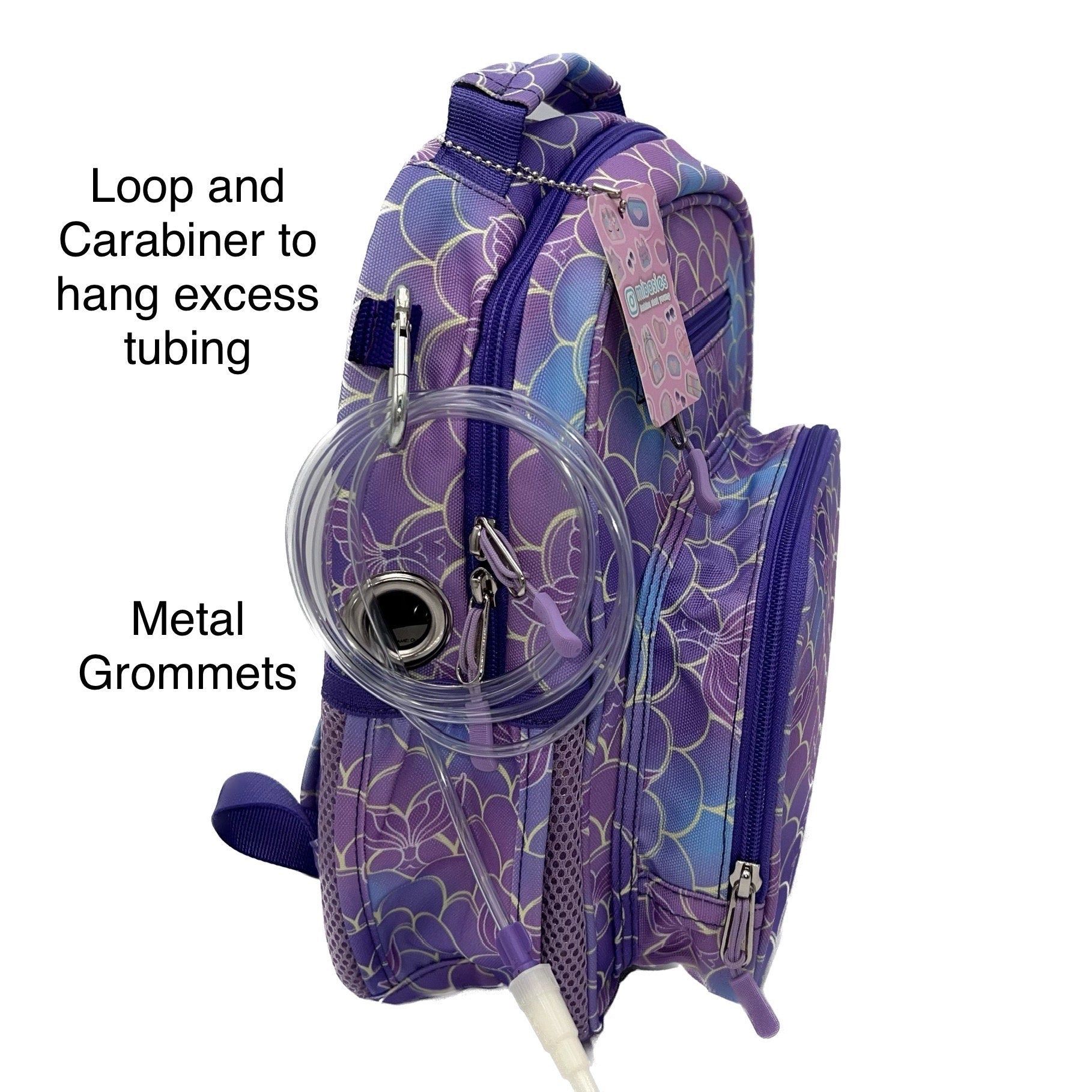 Small Feeding Tube Backpack | Purple Mermaid | For EnteraLite Infinity Feeding Pump, Kangaroo Joey / Omni | 12”
