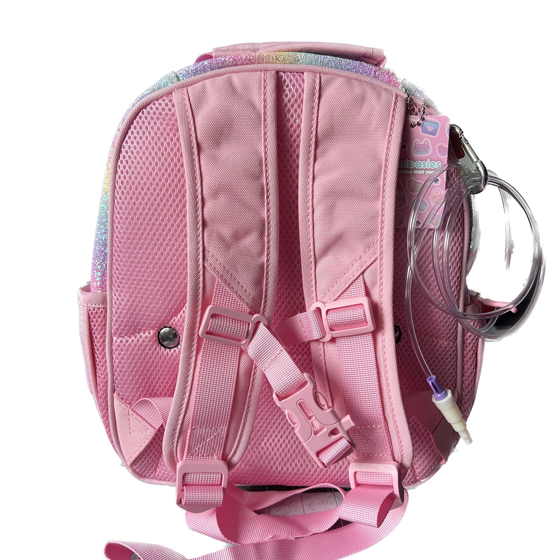 Small Feeding Tube Backpack | Pink Glitter Rainbow | For EnteraLite Infinity Feeding Pump | 12”