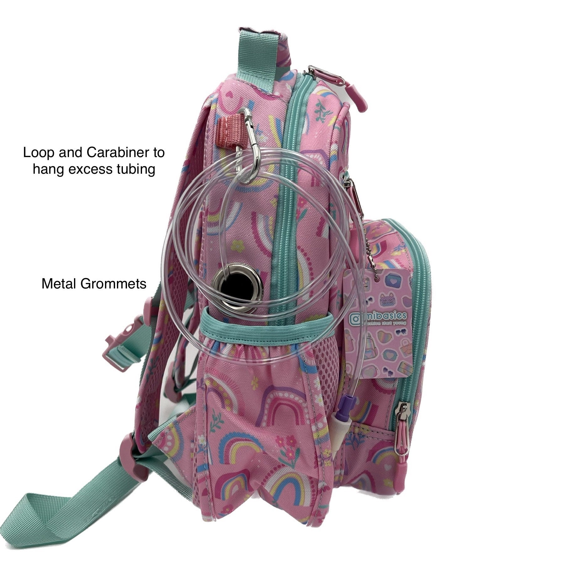 Small Feeding Tube Backpack | Pink Rainbows | For EnteraLite Infinity Feeding Pump | 12”