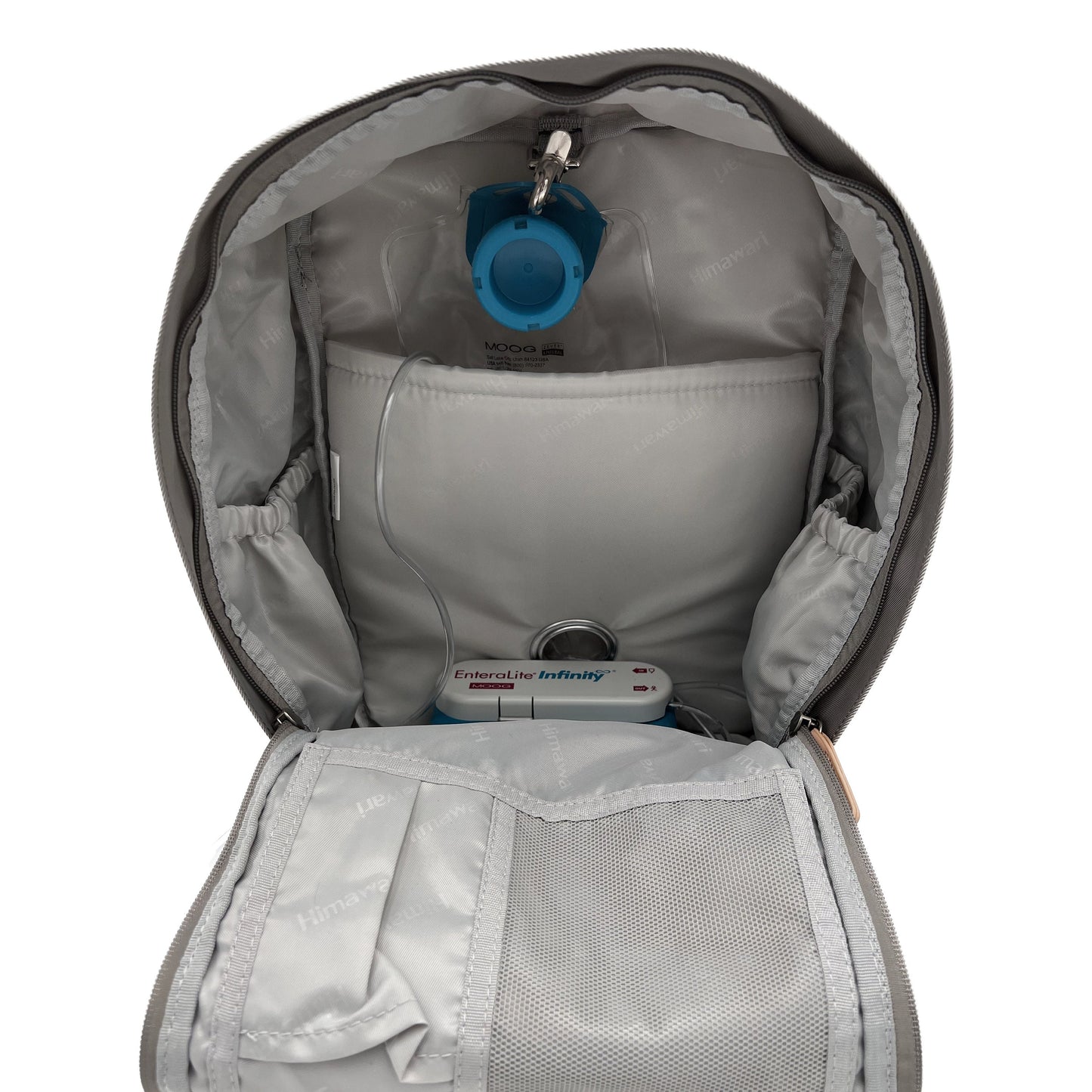 Medium Feeding Tube Backpack | Light Grey | Adapted for Kangaroo Joey and Enteralite Infinity | 15”