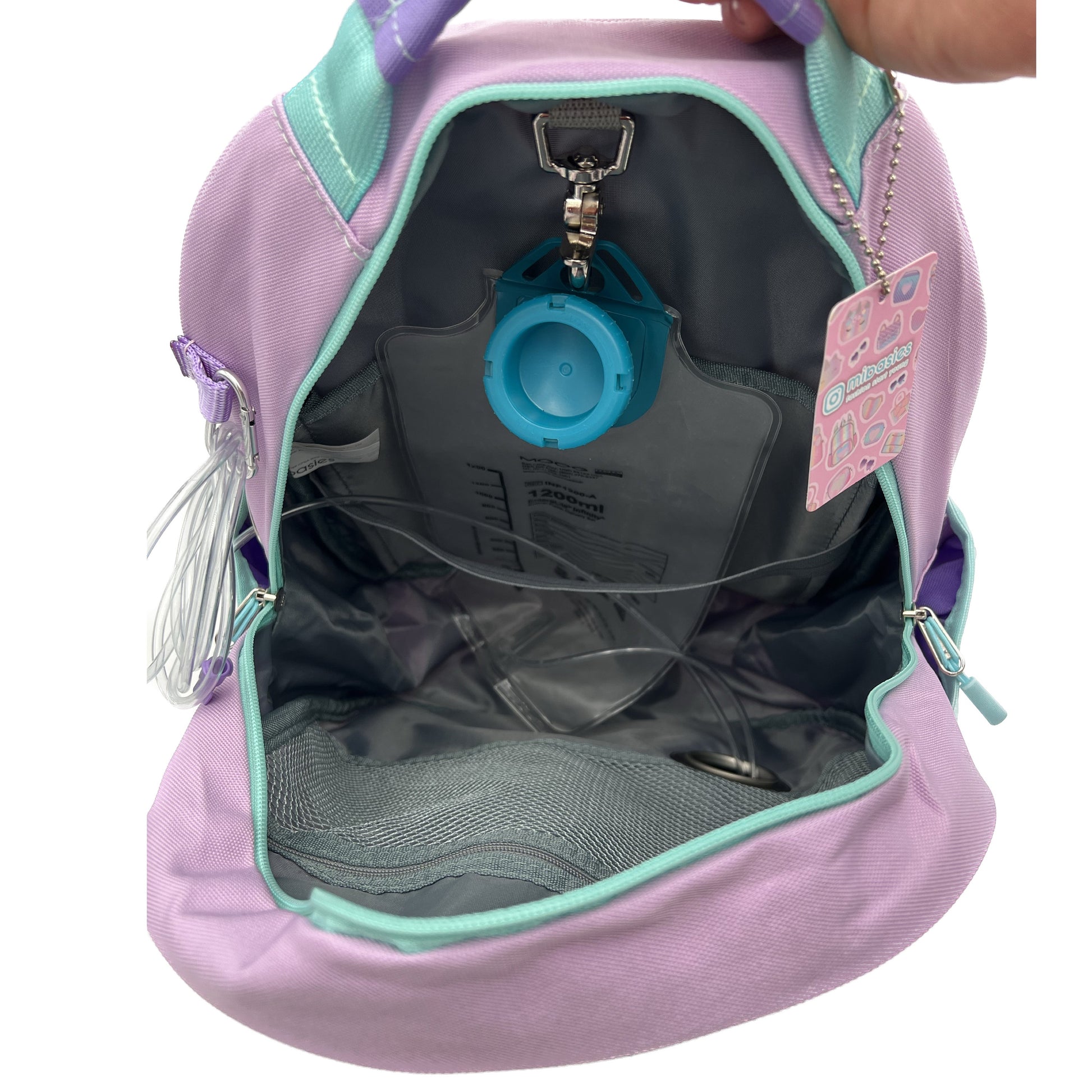 Medium/Large 15” | Gtube Modified Feeding Tube Backpack | Lavender and Purple | For EnteraLite Infinity Feeding Pump