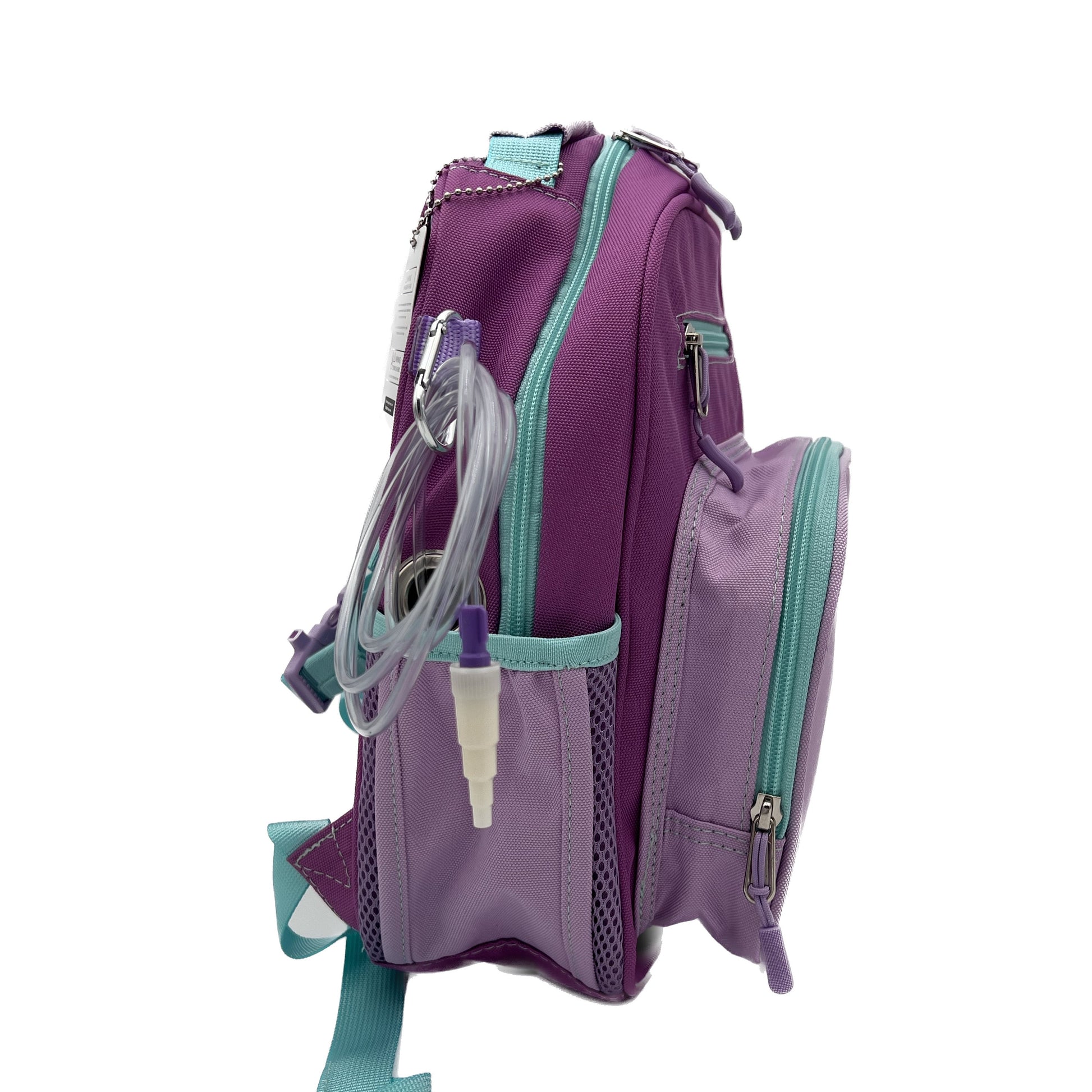 Small Feeding Tube Backpack | Dark/Light Purple and Teal | For EnteraLite Infinity Feeding Pump | 12”